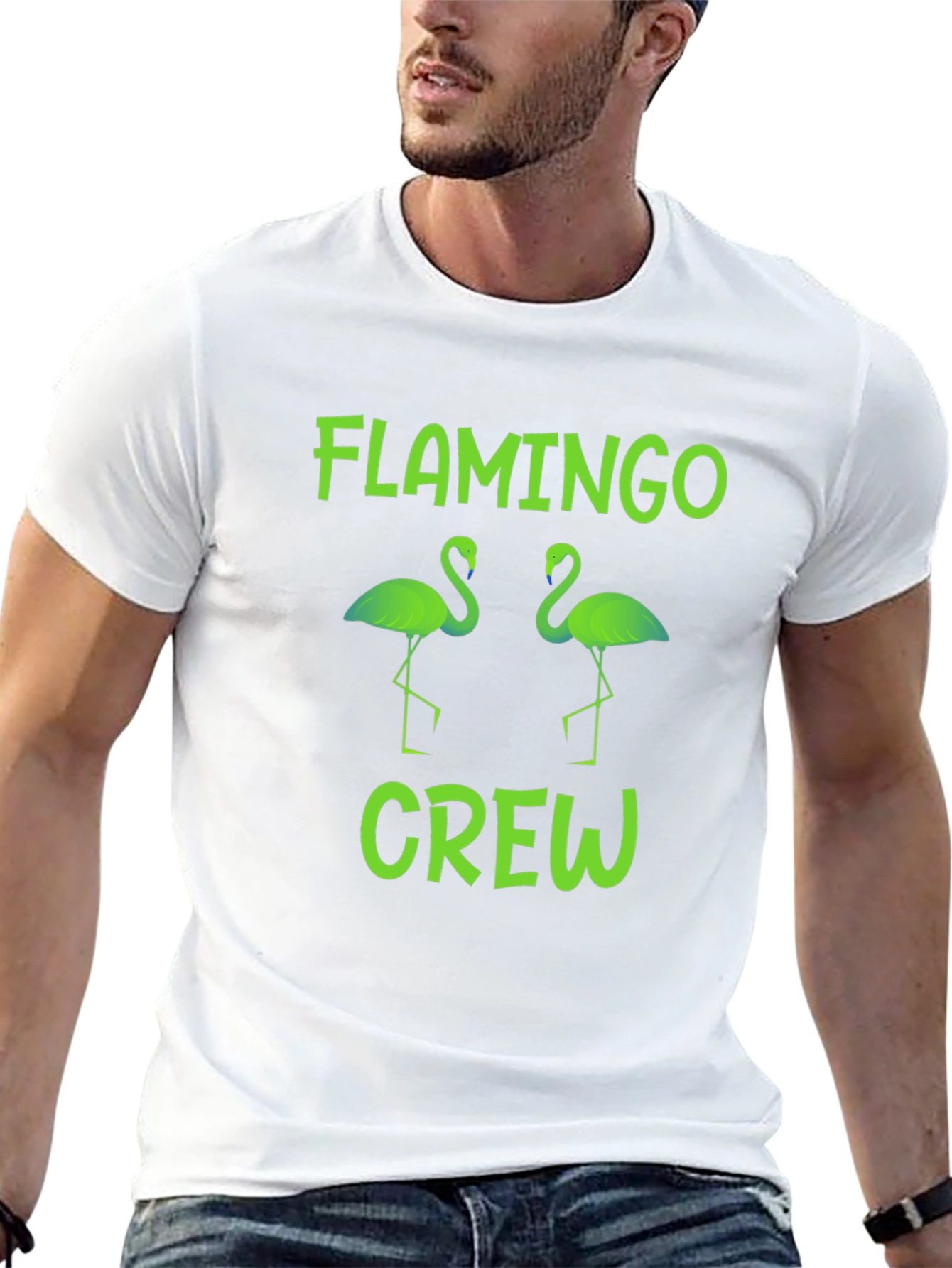 Flamingo Crew Graphic T-Shirt -  Tropical Bird Tee