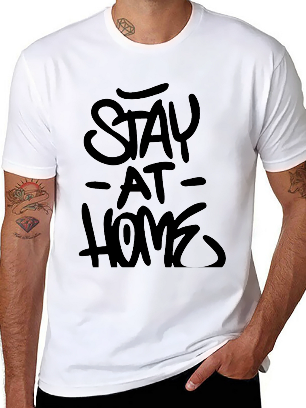 Stay At Home Graphic Tee -  Mens Black T-Shirt
