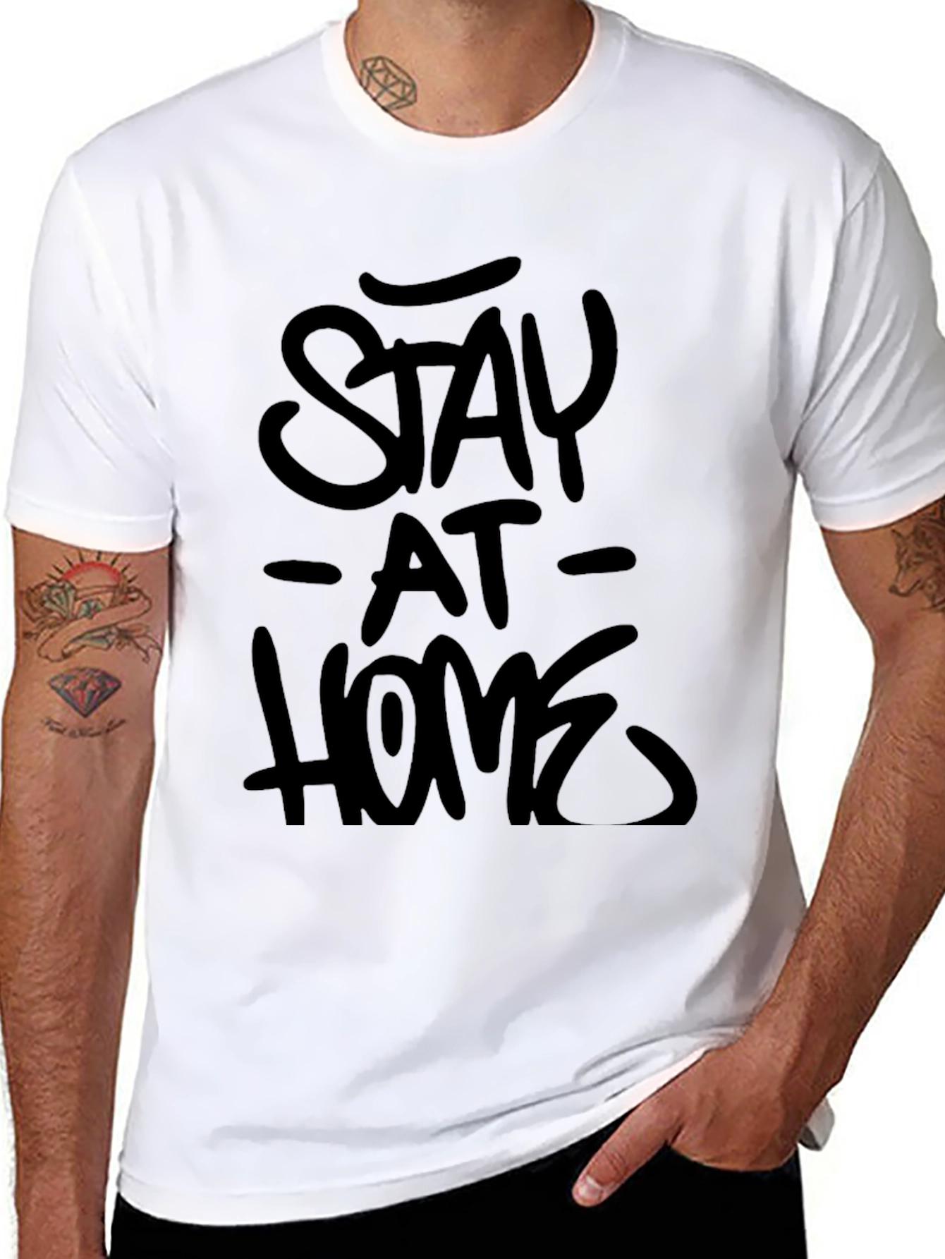 Stay At Home Graphic Tee -  Mens Black T-Shirt
