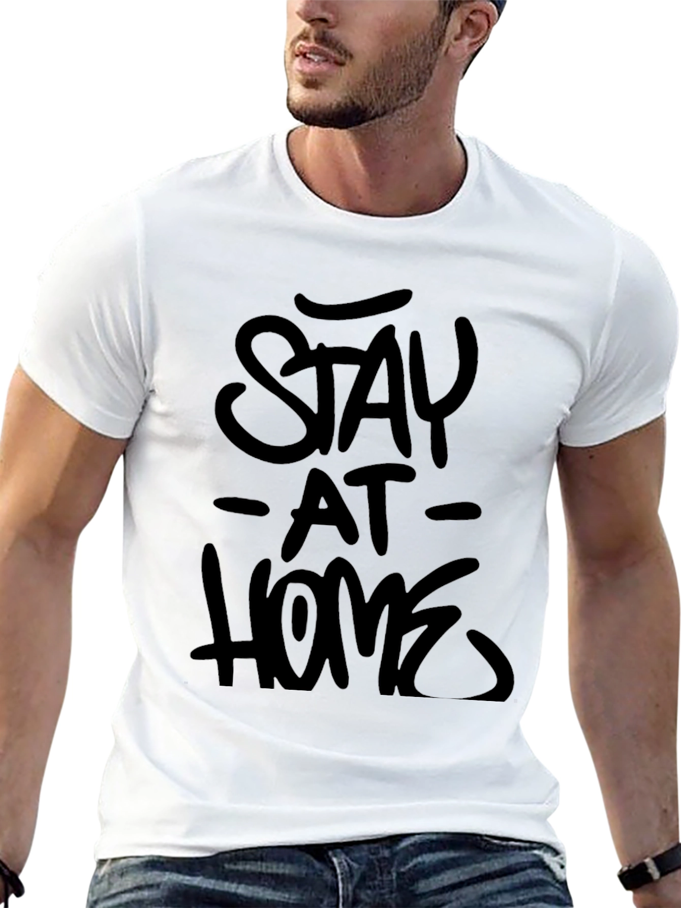 Stay At Home Graphic Tee -  Mens Black T-Shirt