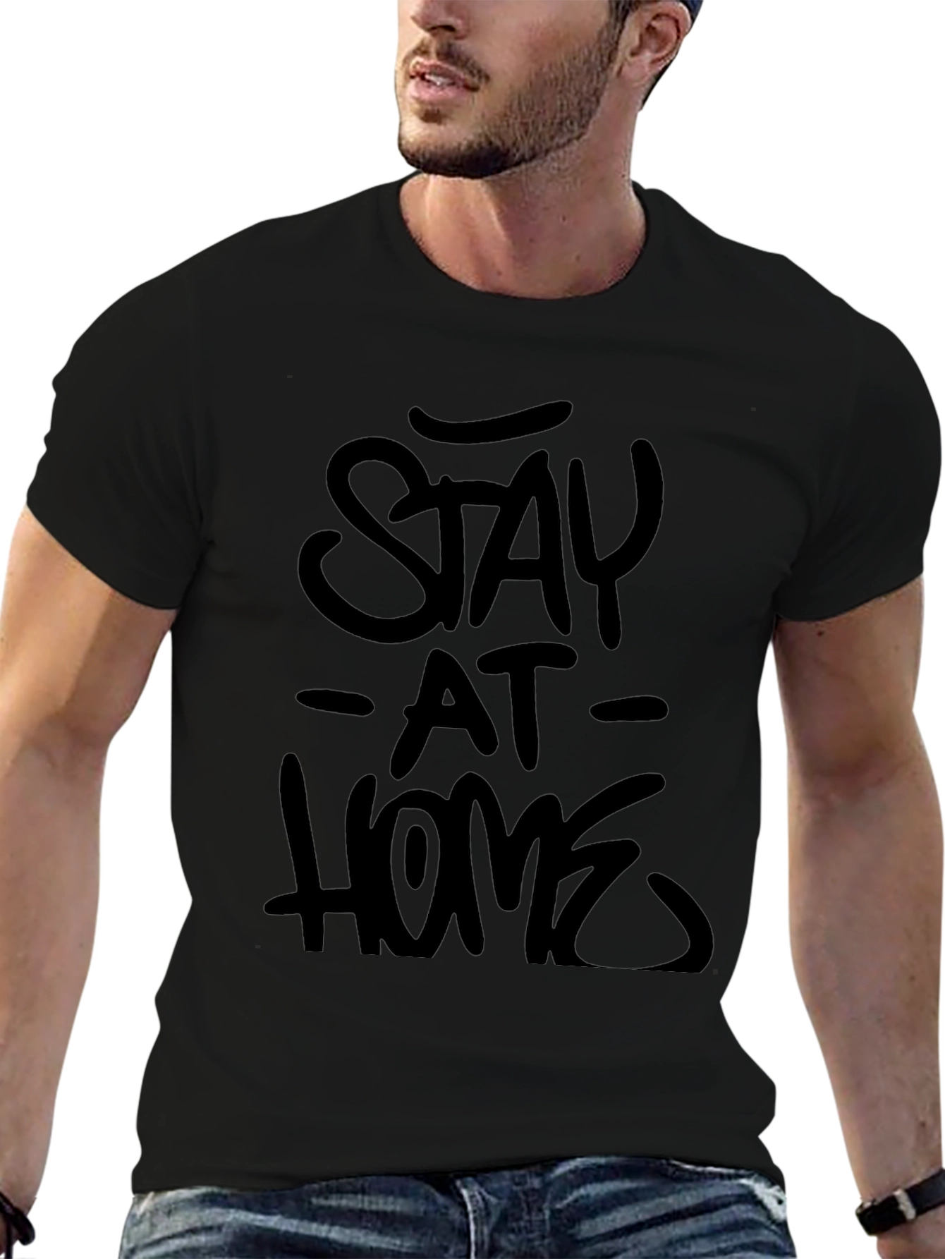 Stay At Home Graphic Tee -  Mens Black T-Shirt