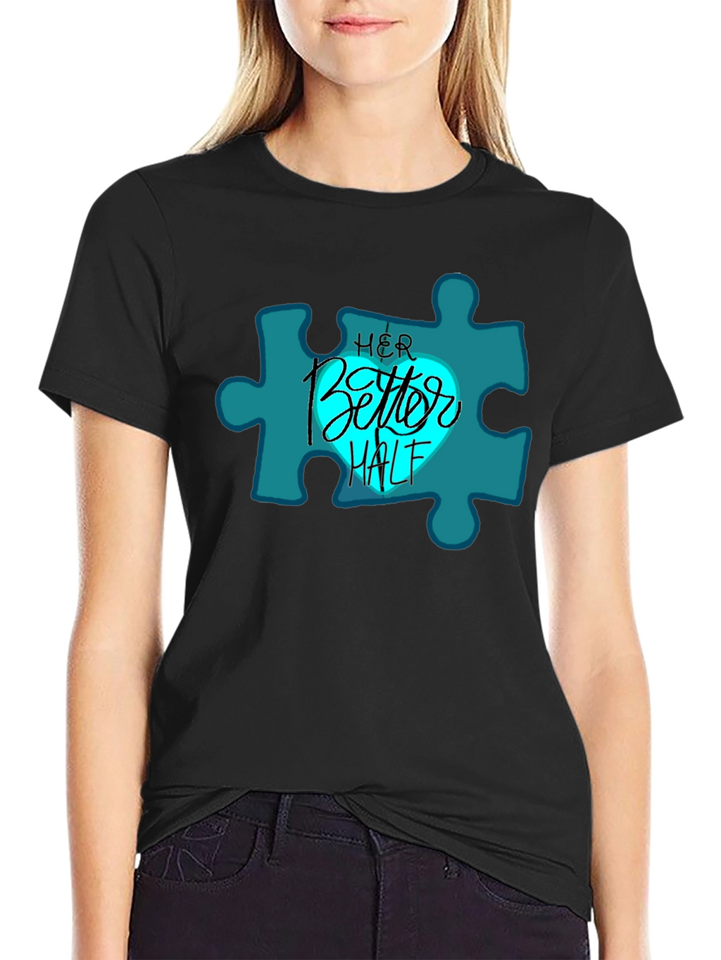 Her Better Half Matching Couples Black T-Shirt