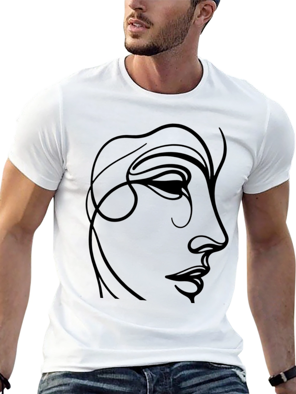 Minimalist Face Line Art Black T-Shirt