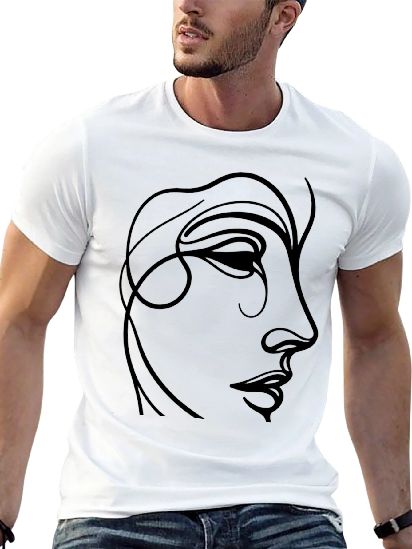 Minimalist Face Line Art Black T-Shirt