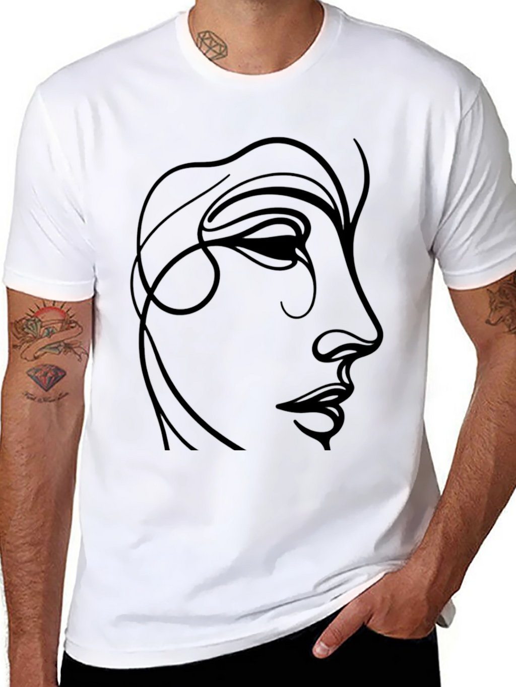 Minimalist Face Line Art Black T-Shirt