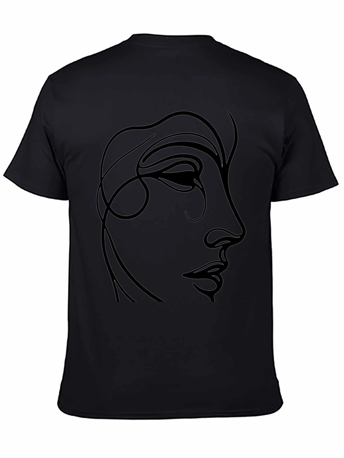 Minimalist Face Line Art Black T-Shirt