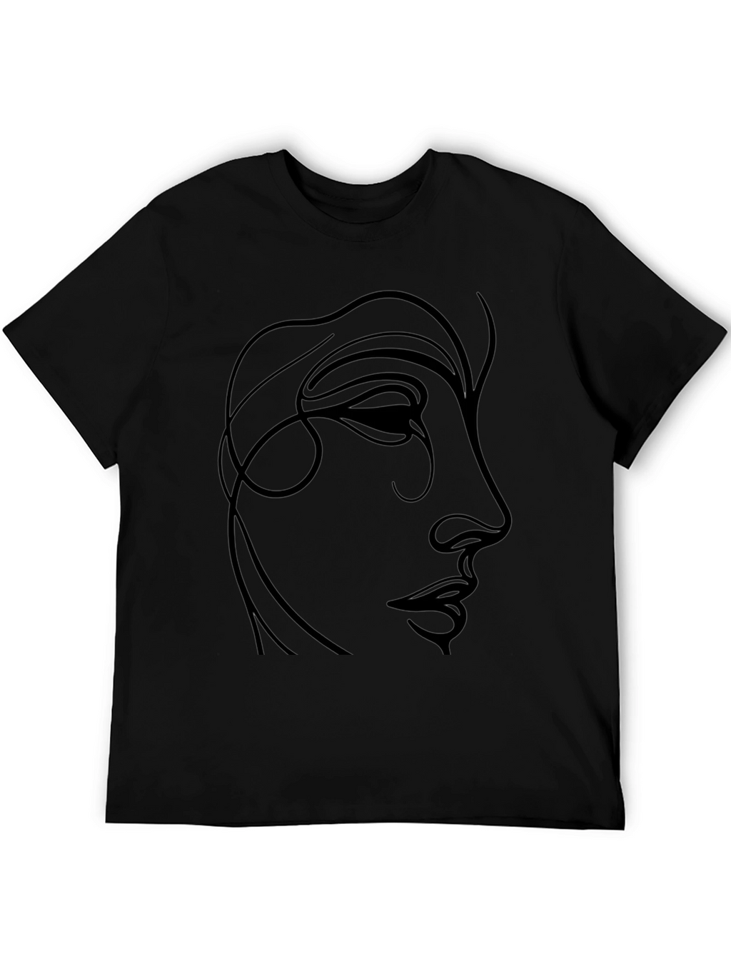 Minimalist Face Line Art Black T-Shirt