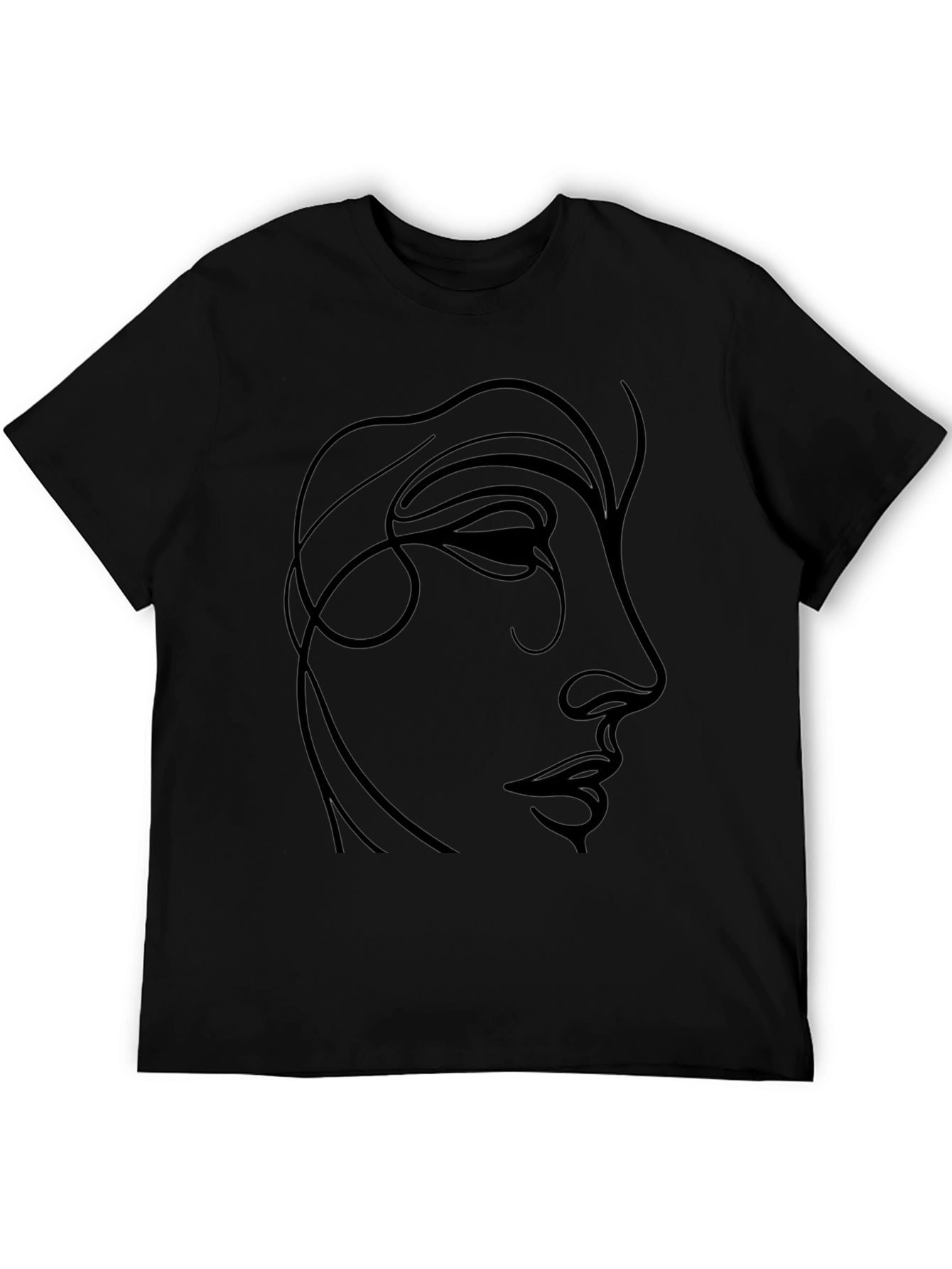 Minimalist Face Line Art Black T-Shirt