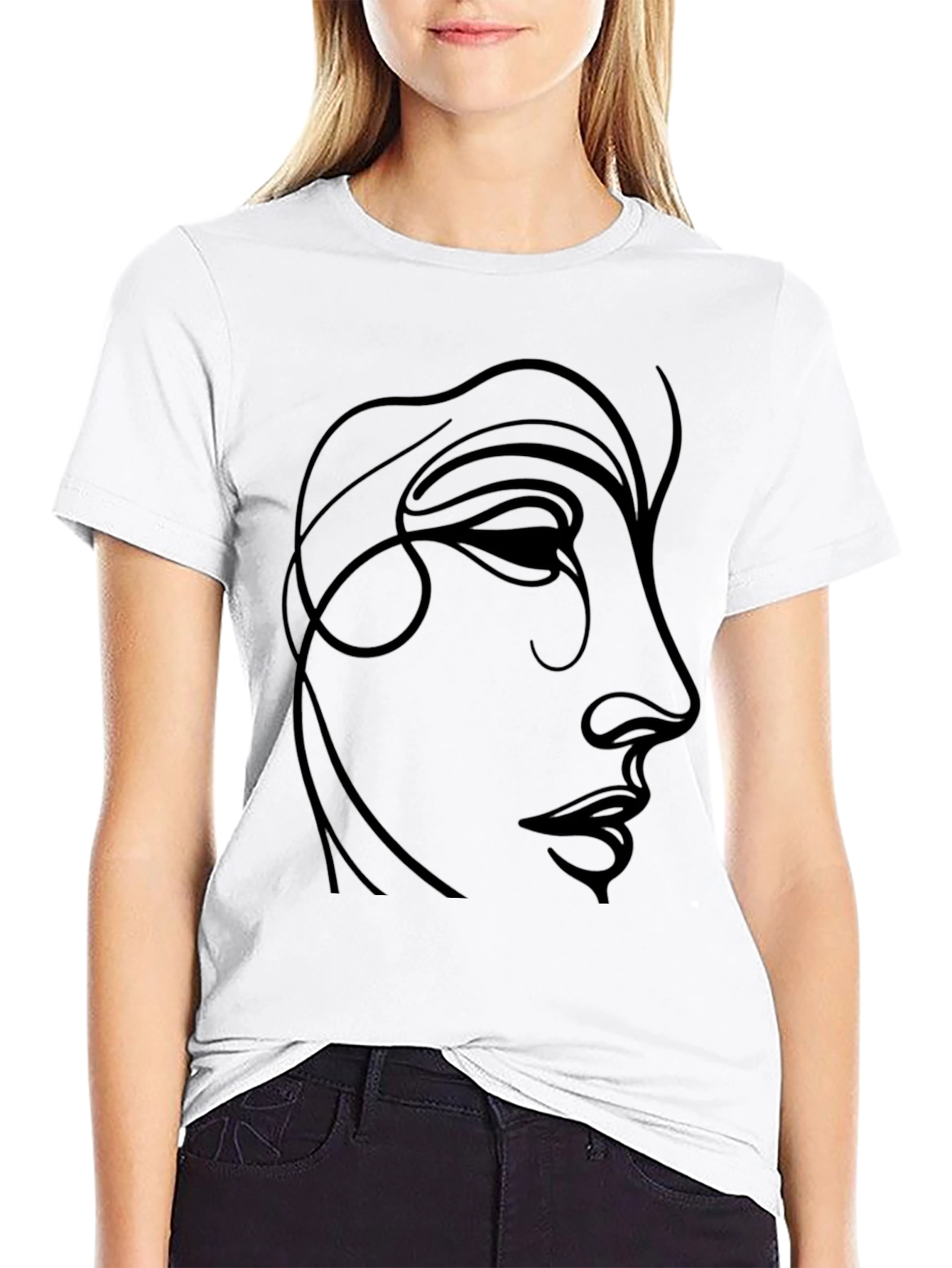 Minimalist Face Line Art Black T-Shirt