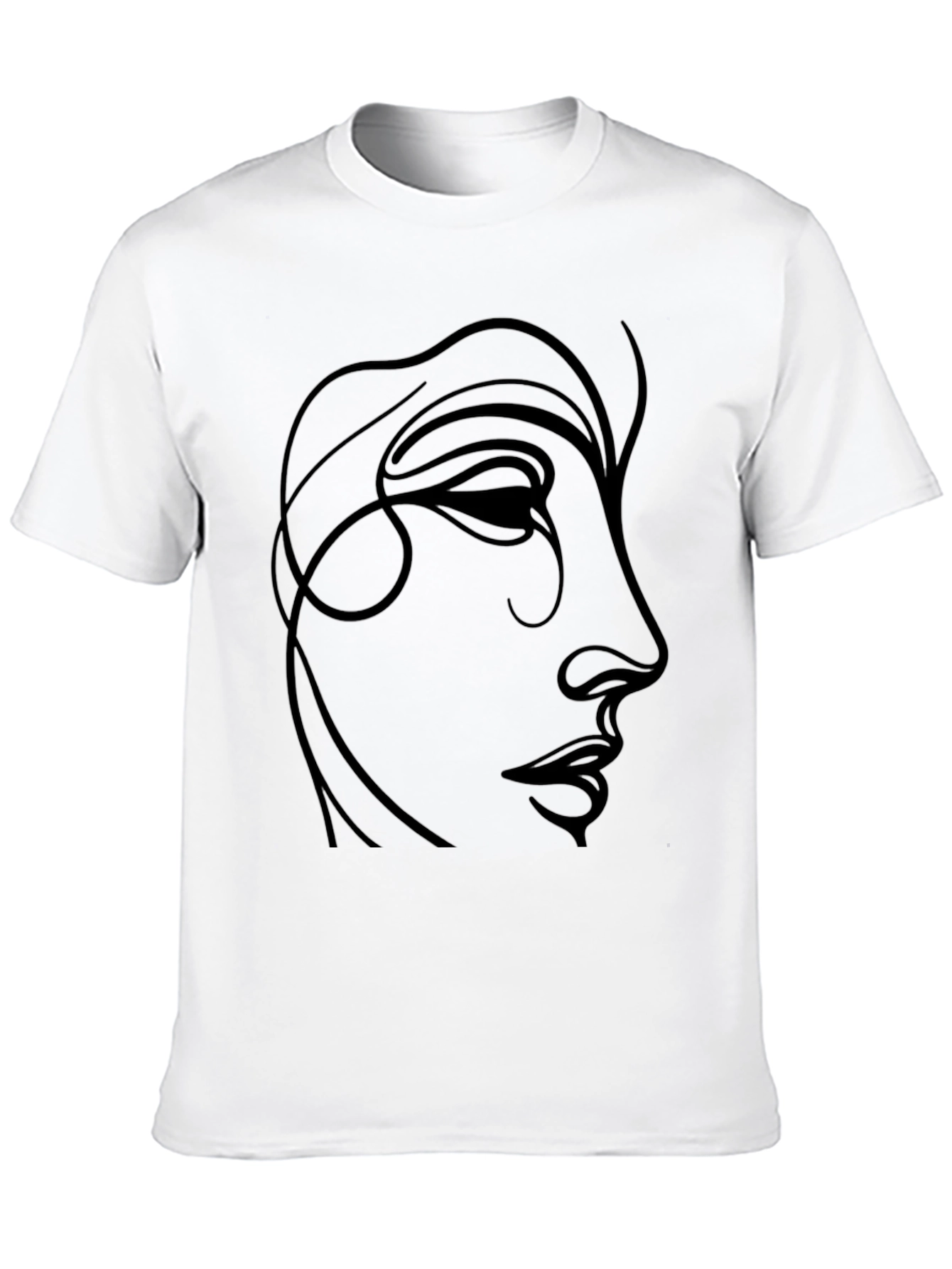 Minimalist Face Line Art Black T-Shirt