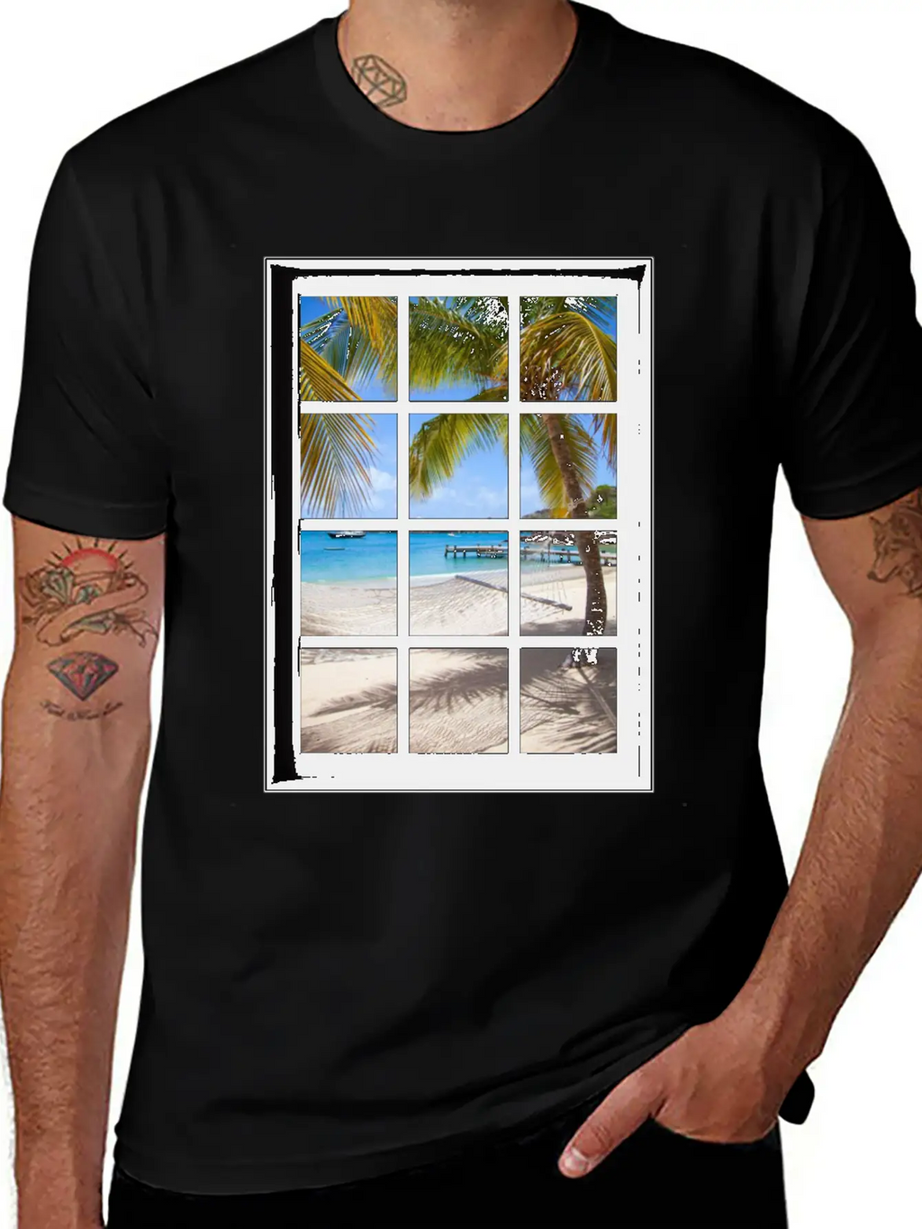 Ocean Breeze Mind At Ease Ocean Beach Window Print 13 Unisex Short Sleeve Soft Cotton T-Shirt – Casual Everyday Wear
