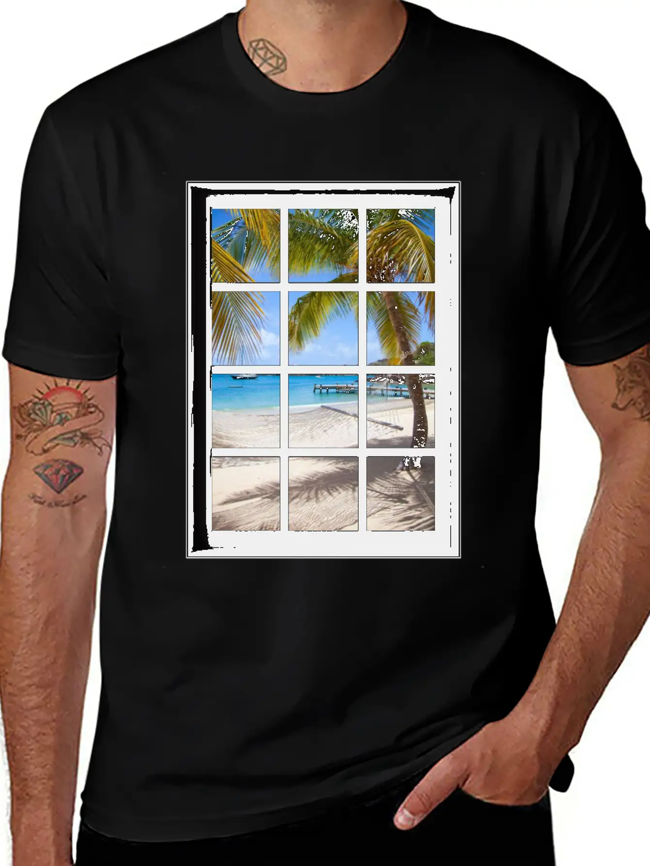 Ocean Breeze Mind At Ease Ocean Beach Window Print 13 Unisex Short Sleeve Soft Cotton T-Shirt – Casual Everyday Wear