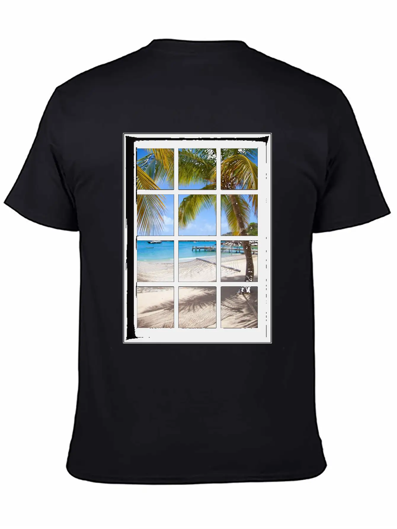 Ocean Breeze Mind At Ease Ocean Beach Window Print 13 Unisex Short Sleeve Soft Cotton T-Shirt – Casual Everyday Wear