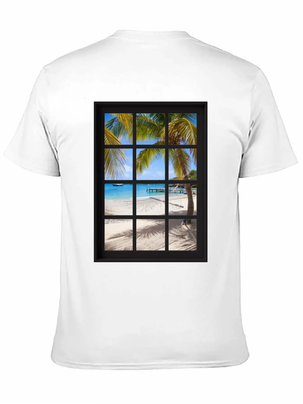 Ocean Breeze Mind At Ease Ocean Beach Window Print 13 Unisex Short Sleeve Soft Cotton T-Shirt – Casual Everyday Wear