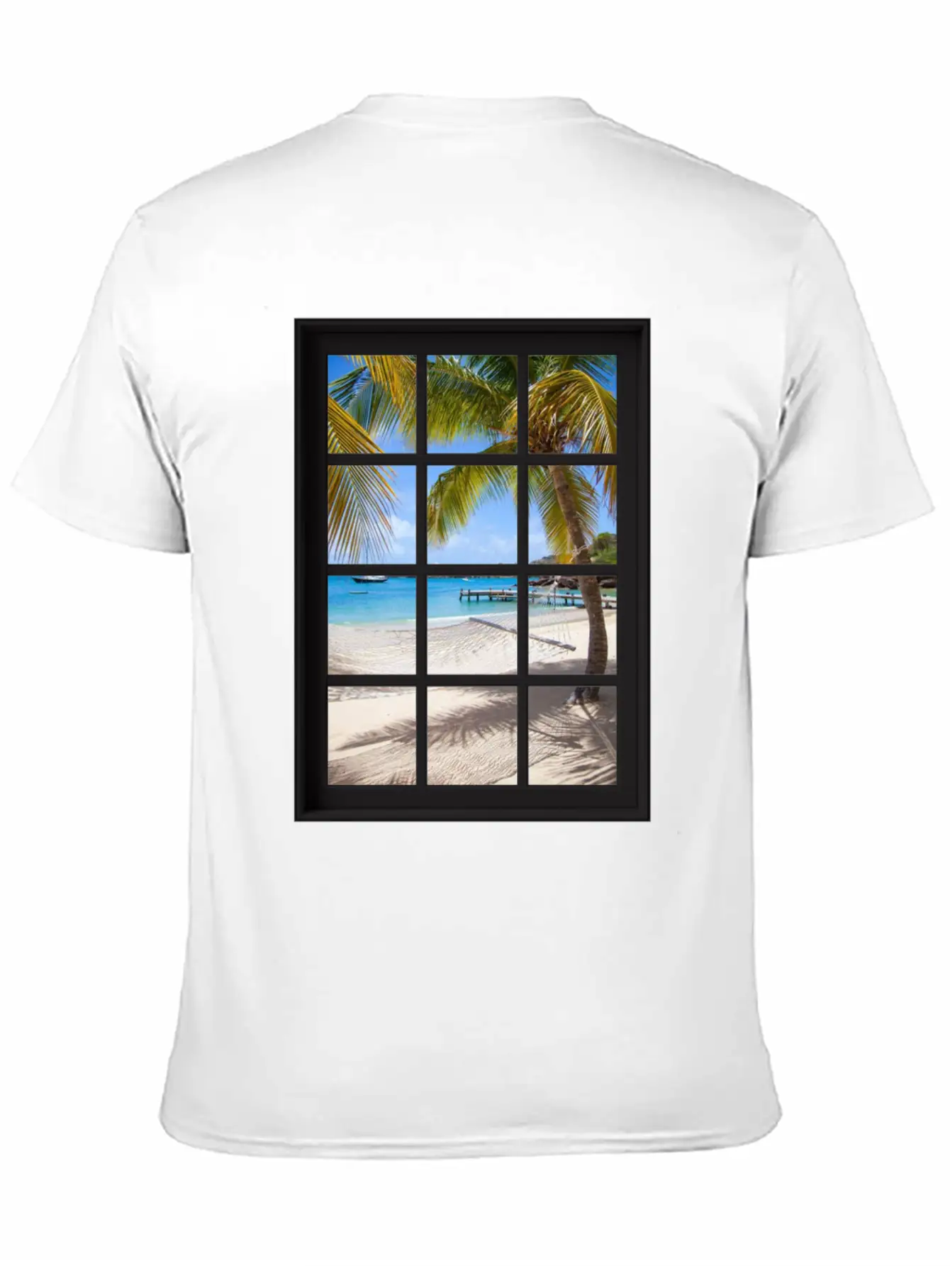 Ocean Breeze Mind At Ease Ocean Beach Window Print 13 Unisex Short Sleeve Soft Cotton T-Shirt – Casual Everyday Wear