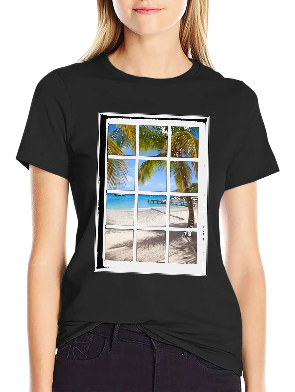 Ocean Breeze Mind At Ease Ocean Beach Window Print 13 Unisex Short Sleeve Soft Cotton T-Shirt – Casual Everyday Wear