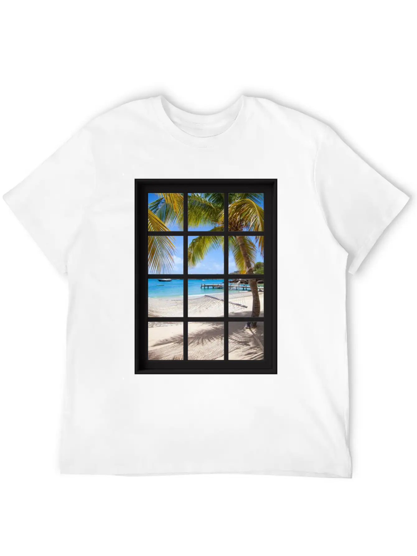 Ocean Breeze Mind At Ease Ocean Beach Window Print 13 Unisex Short Sleeve Soft Cotton T-Shirt – Casual Everyday Wear