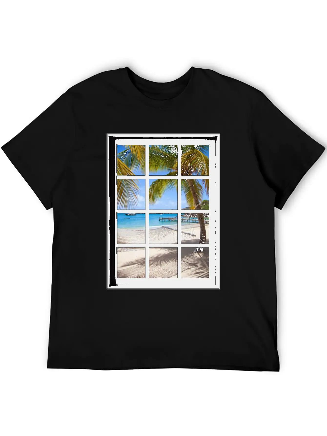 Ocean Breeze Mind At Ease Ocean Beach Window Print 13 Unisex Short Sleeve Soft Cotton T-Shirt – Casual Everyday Wear