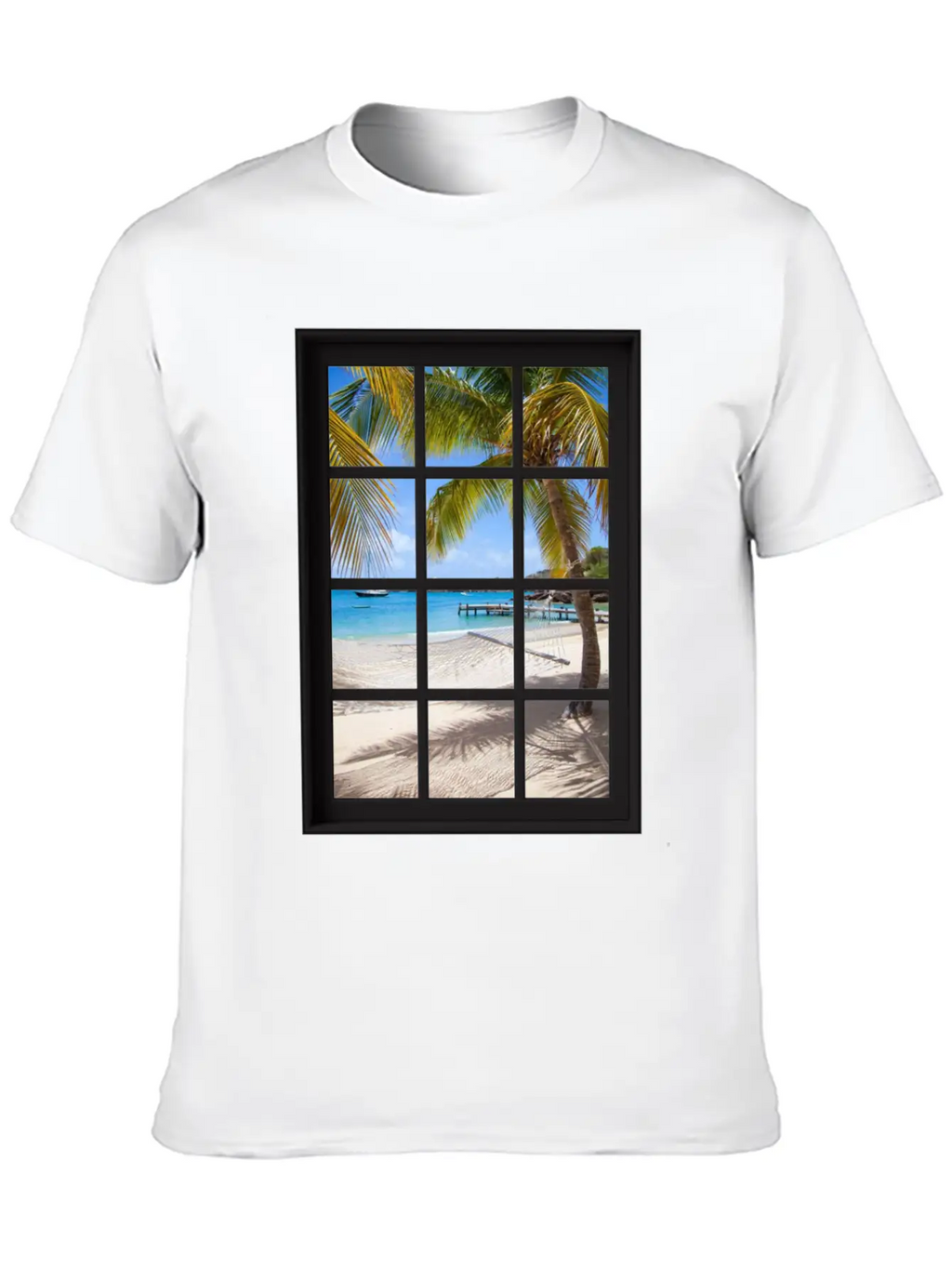 Ocean Breeze Mind At Ease Ocean Beach Window Print 13 Unisex Short Sleeve Soft Cotton T-Shirt – Casual Everyday Wear