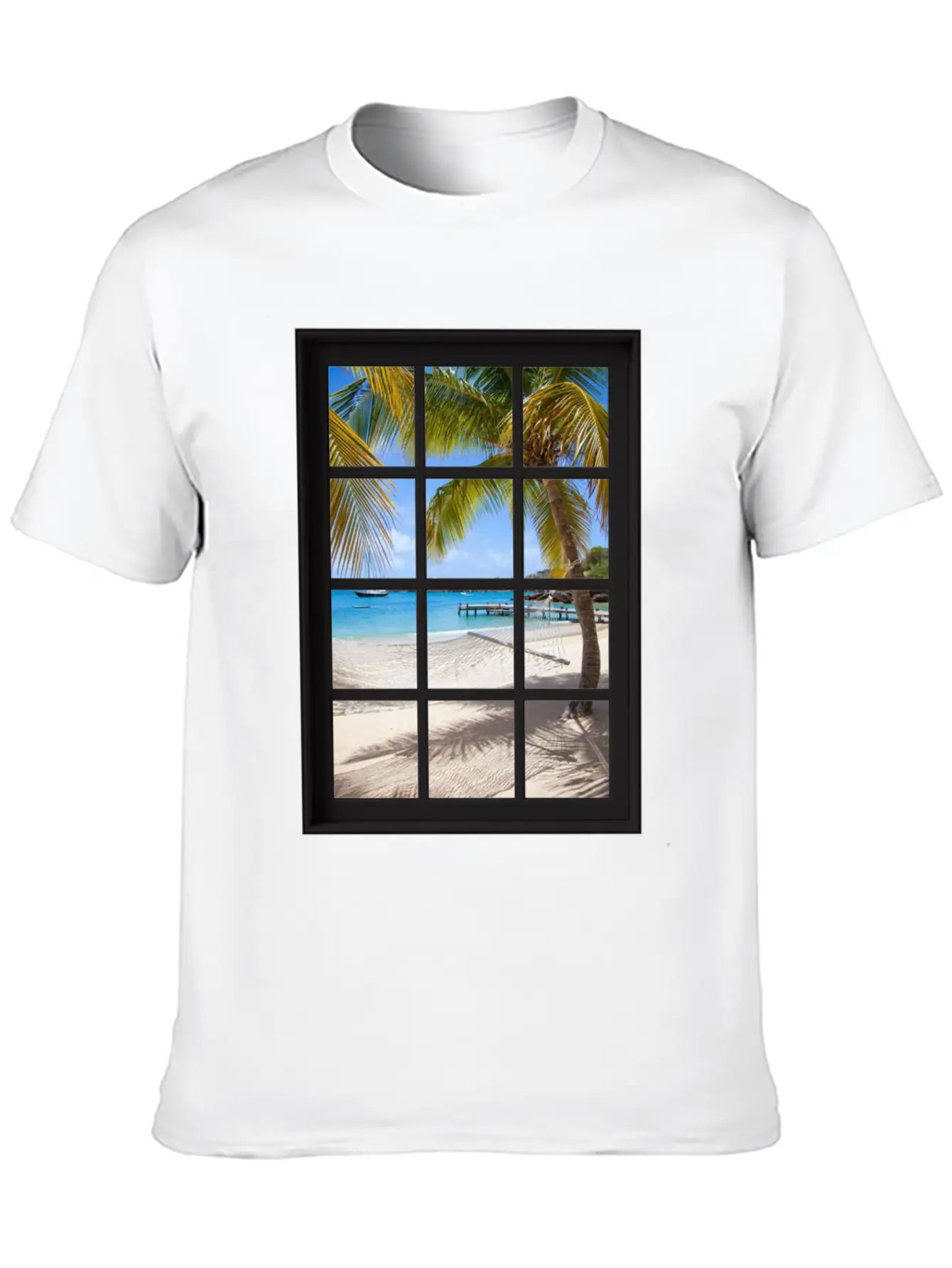 Ocean Breeze Mind At Ease Ocean Beach Window Print 13 Unisex Short Sleeve Soft Cotton T-Shirt – Casual Everyday Wear
