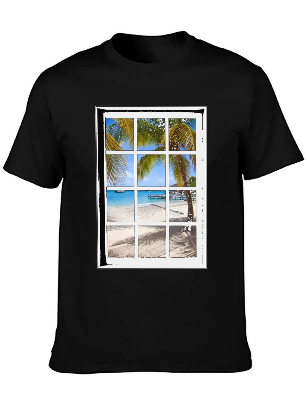 Ocean Breeze Mind At Ease Ocean Beach Window Print 13 Unisex Short Sleeve Soft Cotton T-Shirt – Casual Everyday Wear