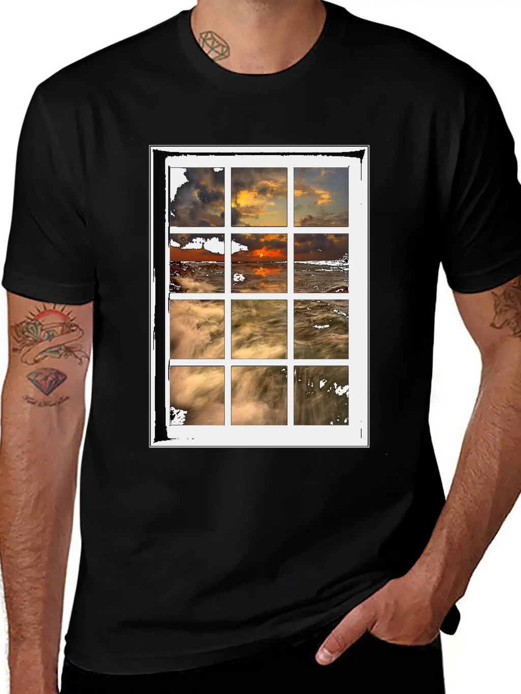 Ocean Breeze Mind At Ease Ocean Beach Window Print 19 Stylish Everyday T-Shirt – Unisex Basic Cotton Tee