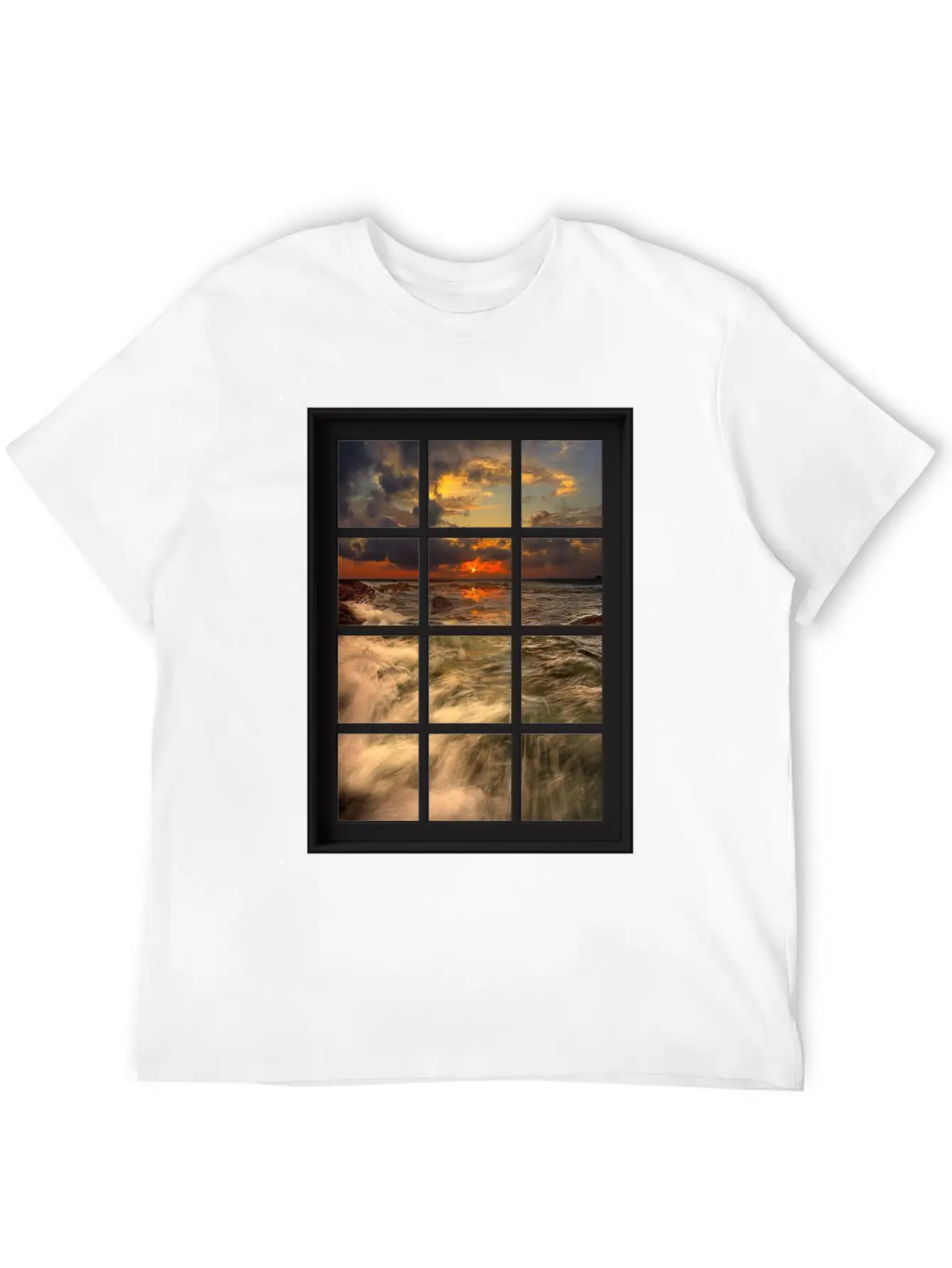 Ocean Breeze Mind At Ease Ocean Beach Window Print 19 Stylish Everyday T-Shirt – Unisex Basic Cotton Tee