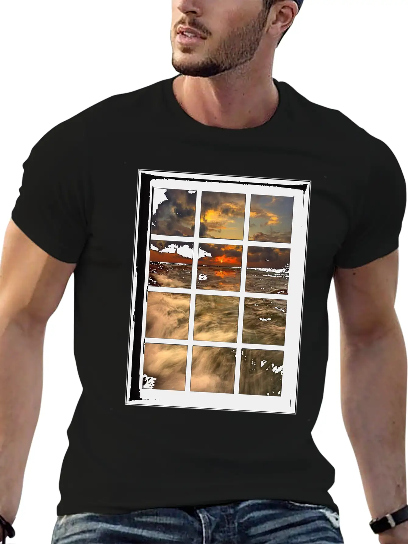 Ocean Breeze Mind At Ease Ocean Beach Window Print 19 Stylish Everyday T-Shirt – Unisex Basic Cotton Tee