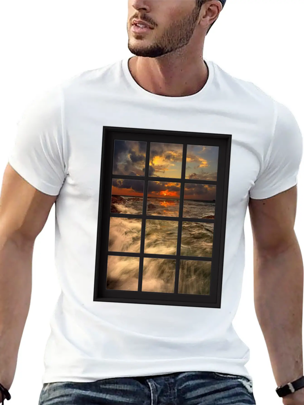 Ocean Breeze Mind At Ease Ocean Beach Window Print 19 Stylish Everyday T-Shirt – Unisex Basic Cotton Tee
