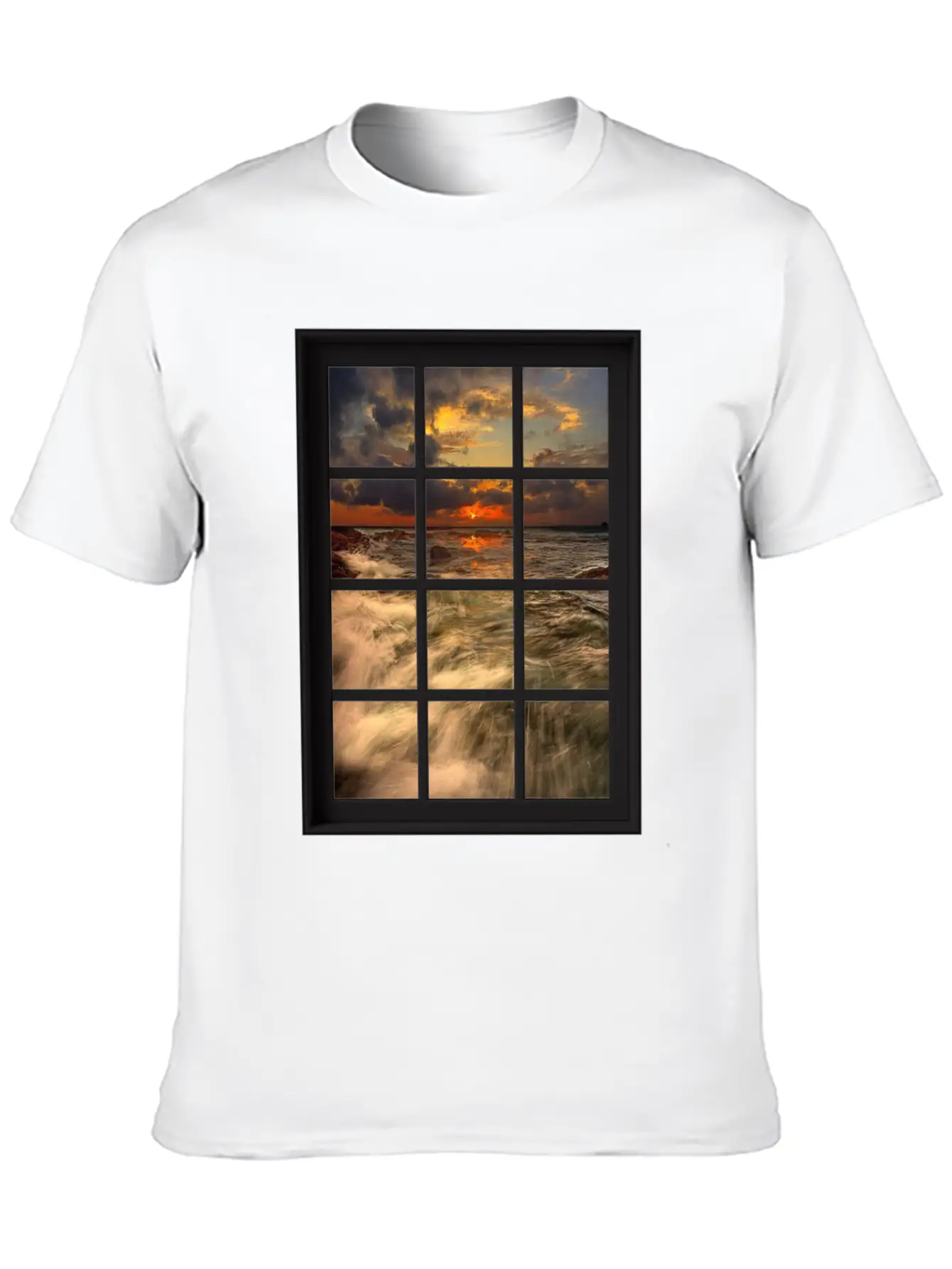 Ocean Breeze Mind At Ease Ocean Beach Window Print 19 Stylish Everyday T-Shirt – Unisex Basic Cotton Tee