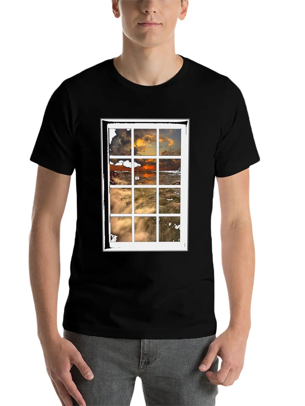 Ocean Breeze Mind At Ease Ocean Beach Window Print 19 Stylish Everyday T-Shirt – Unisex Basic Cotton Tee