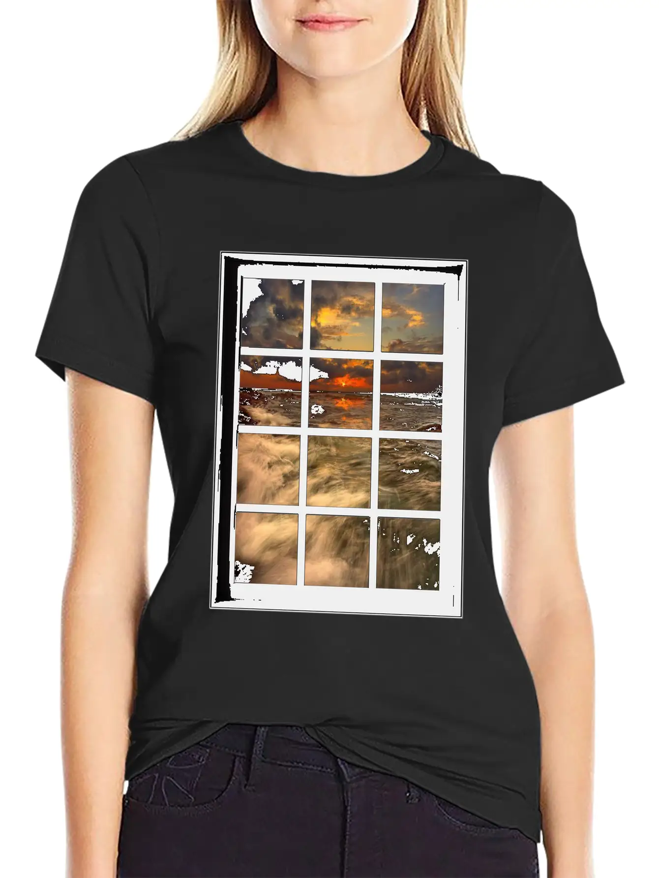 Ocean Breeze Mind At Ease Ocean Beach Window Print 19 Stylish Everyday T-Shirt – Unisex Basic Cotton Tee