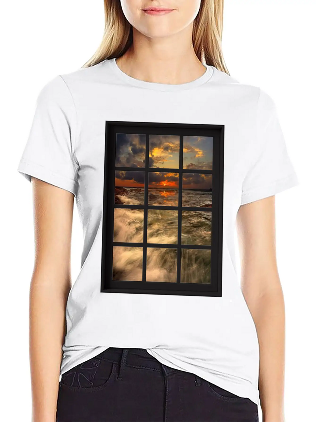 Ocean Breeze Mind At Ease Ocean Beach Window Print 19 Stylish Everyday T-Shirt – Unisex Basic Cotton Tee