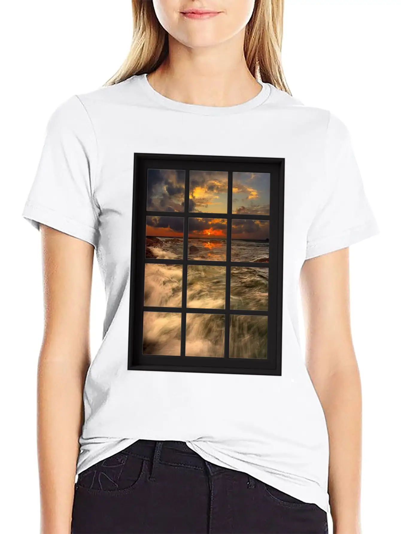 Ocean Breeze Mind At Ease Ocean Beach Window Print 19 Stylish Everyday T-Shirt – Unisex Basic Cotton Tee
