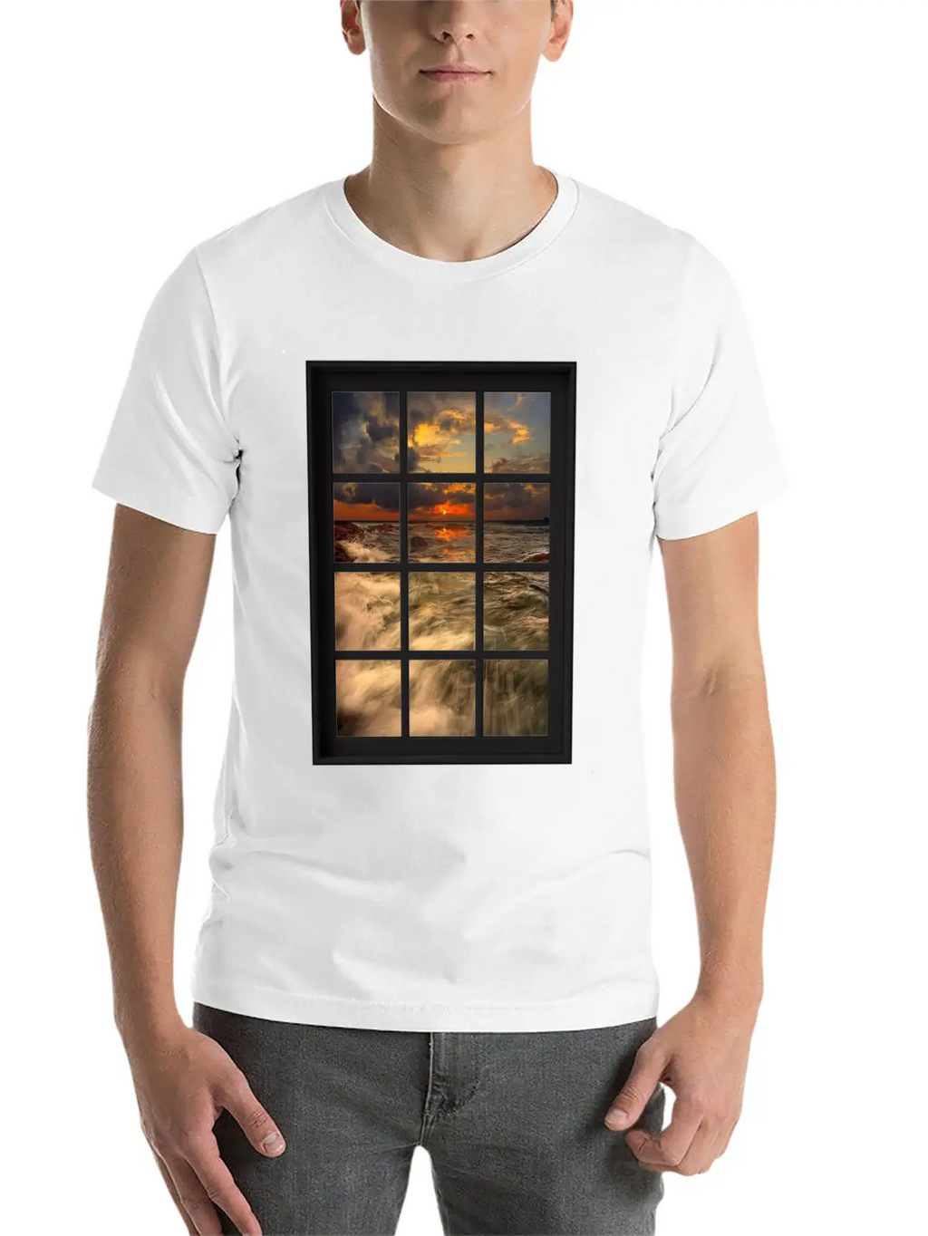 Ocean Breeze Mind At Ease Ocean Beach Window Print 19 Stylish Everyday T-Shirt – Unisex Basic Cotton Tee