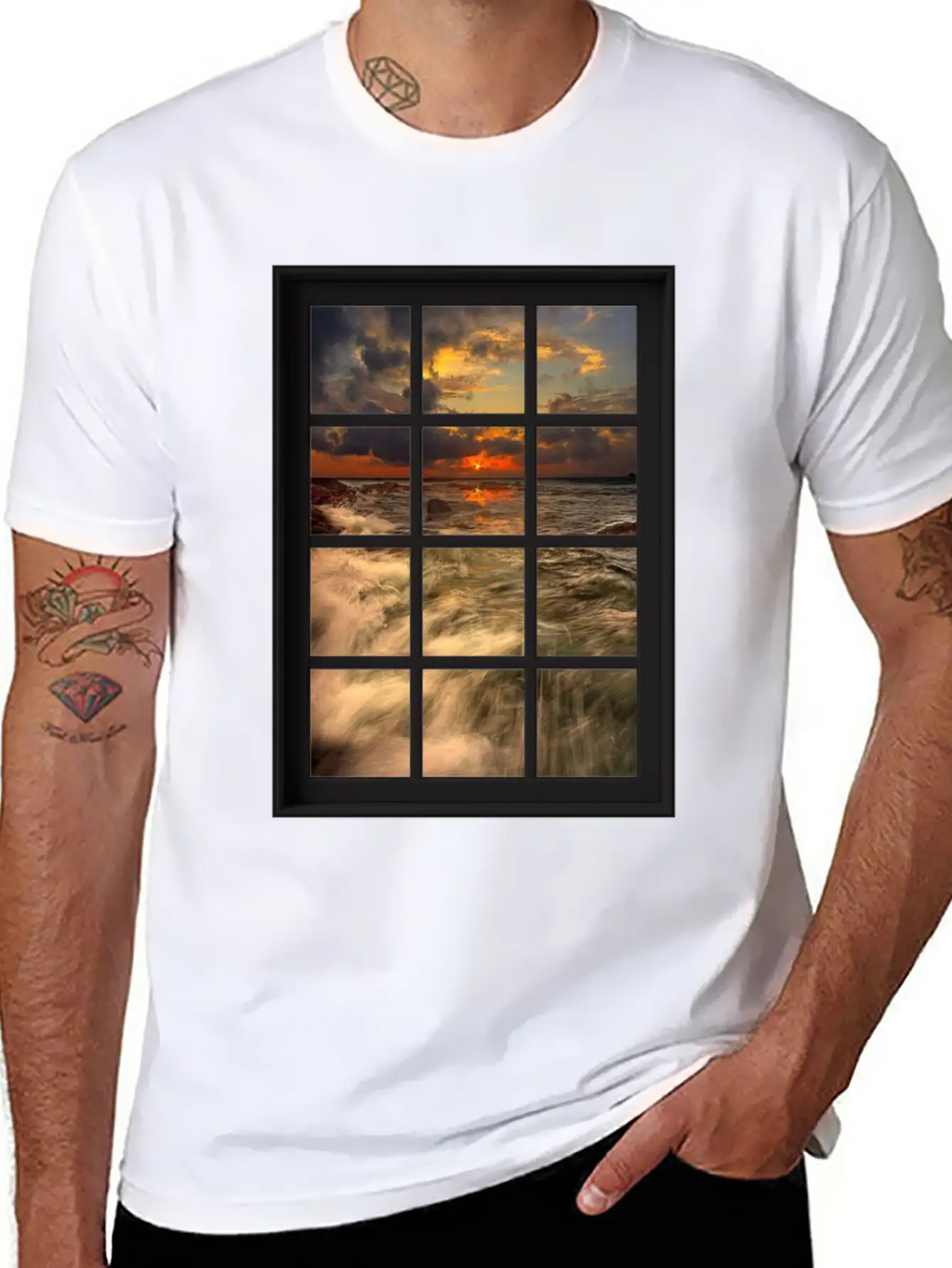Ocean Breeze Mind At Ease Ocean Beach Window Print 19 Stylish Everyday T-Shirt – Unisex Basic Cotton Tee