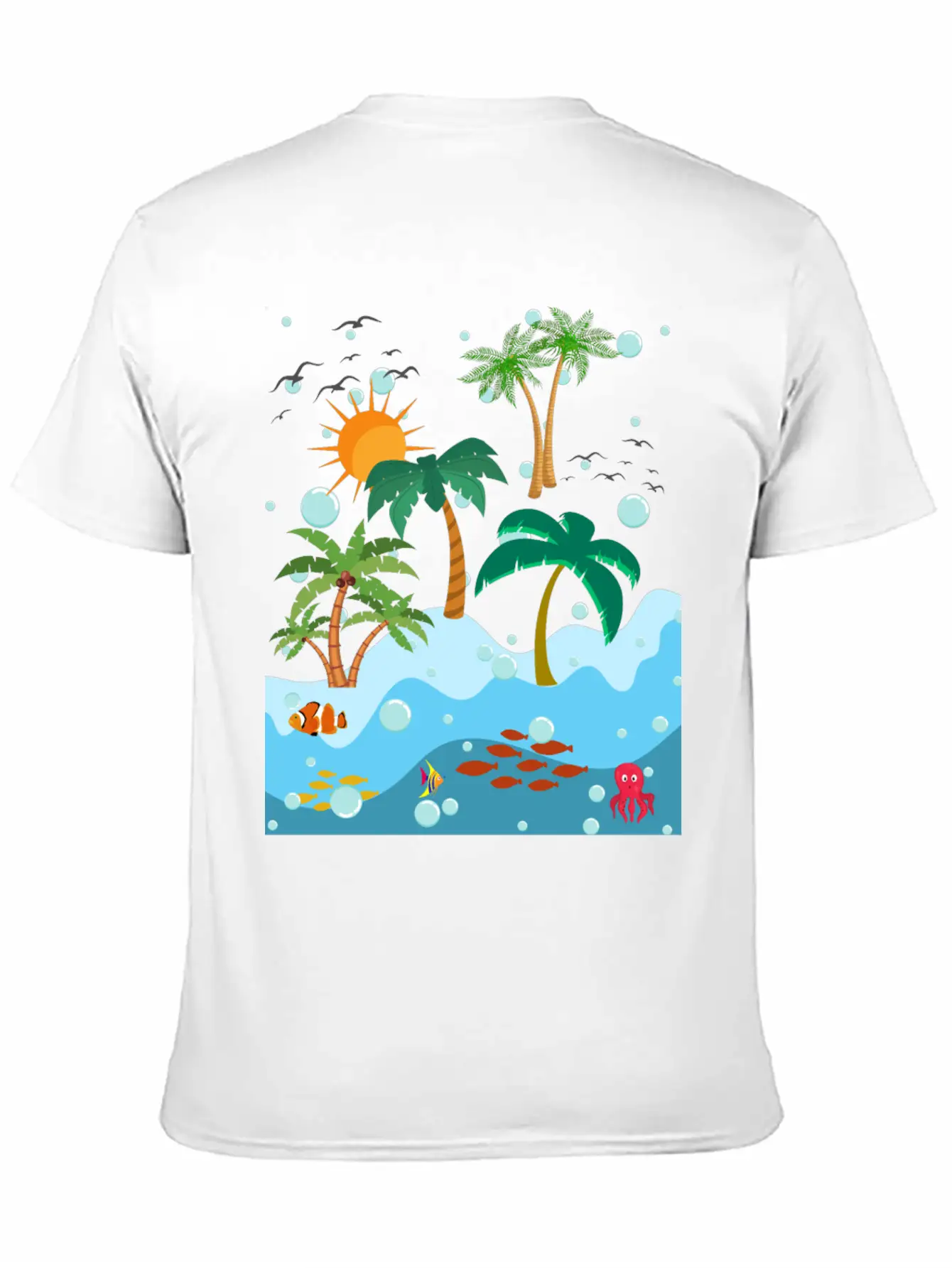 Ocean Fish And Palm Trees Essential Cotton Tee For Daily Outfits – Unisex Style