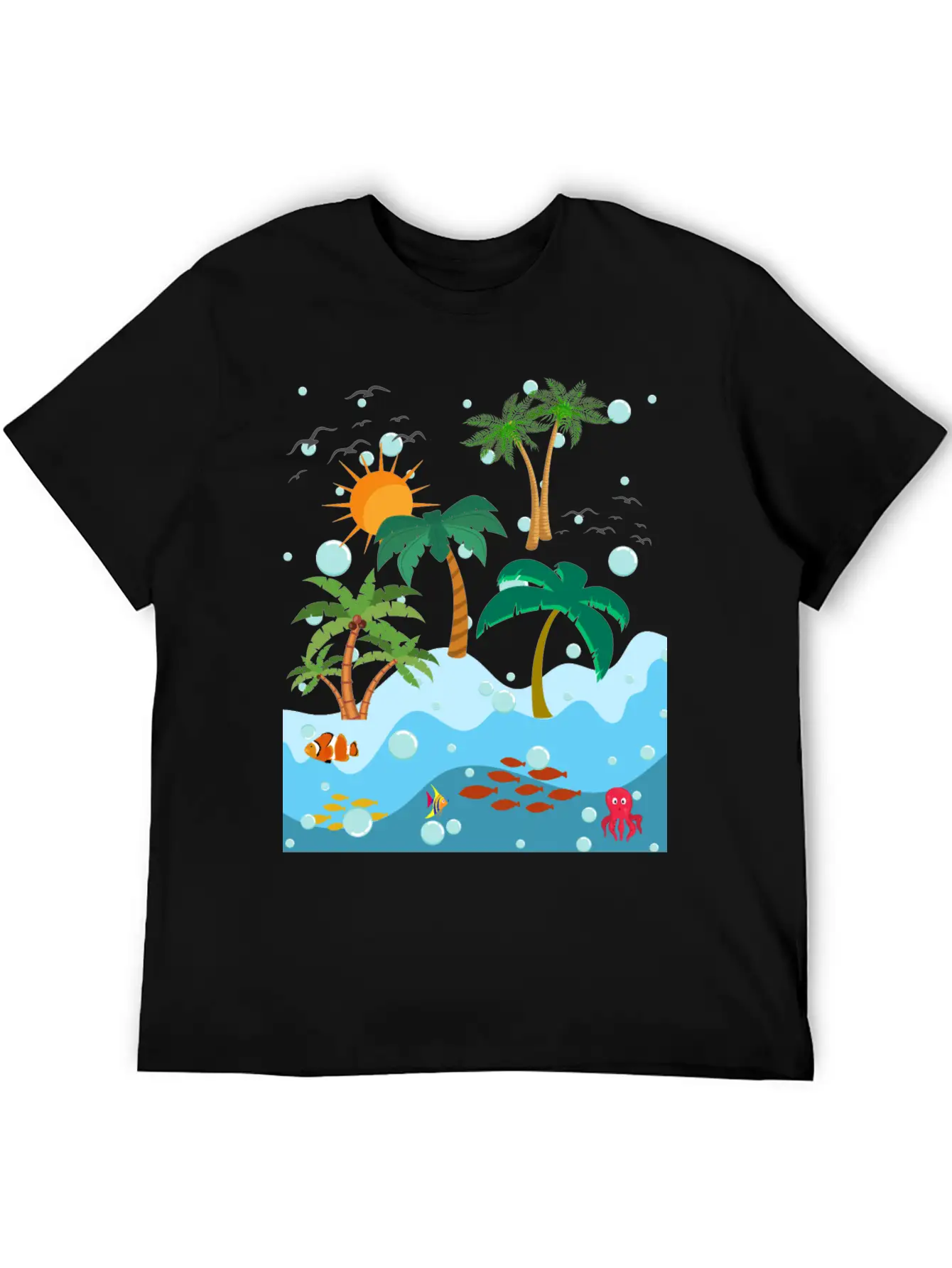 Ocean Fish And Palm Trees Essential Cotton Tee For Daily Outfits – Unisex Style