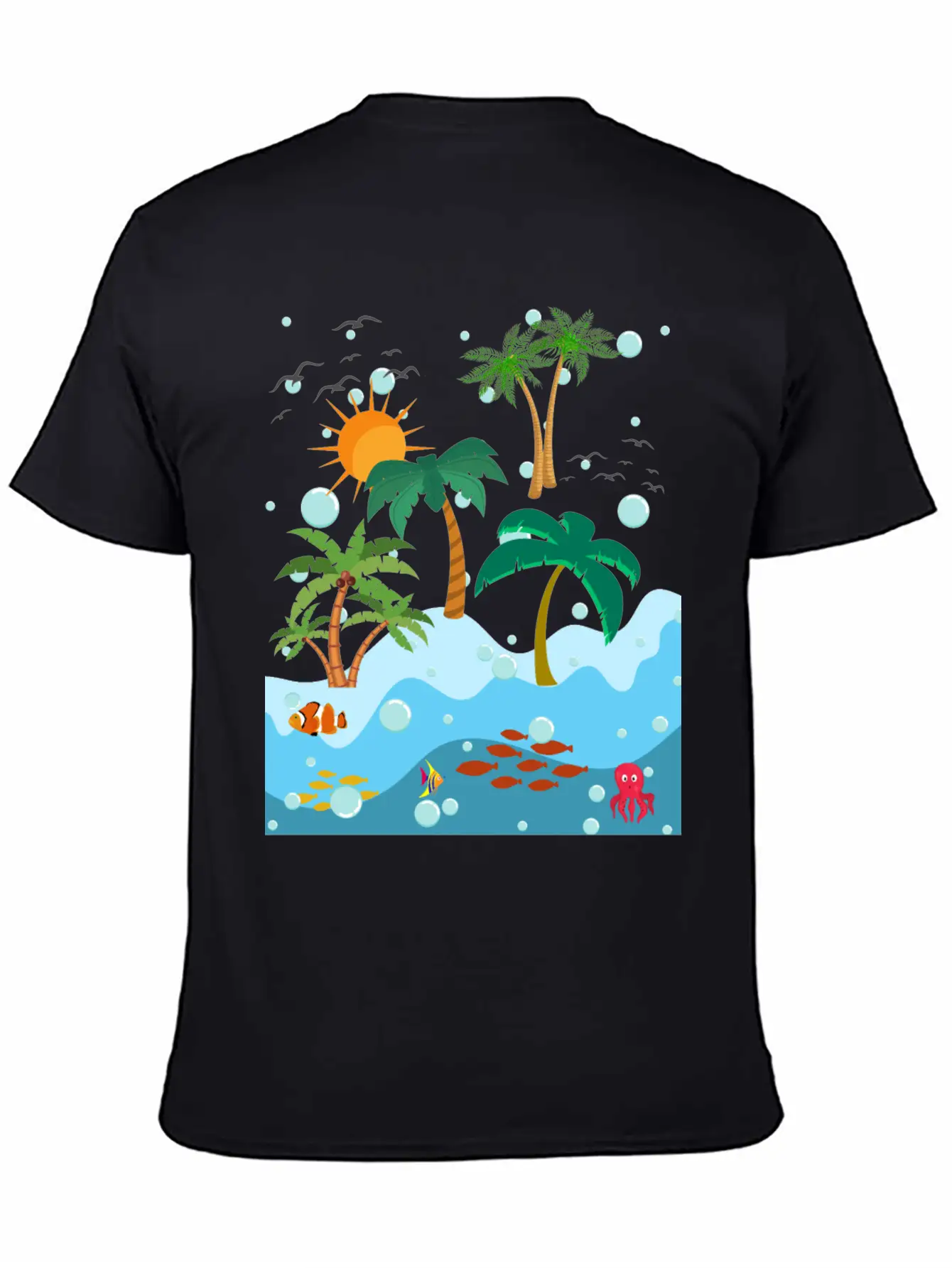 Ocean Fish And Palm Trees Essential Cotton Tee For Daily Outfits – Unisex Style