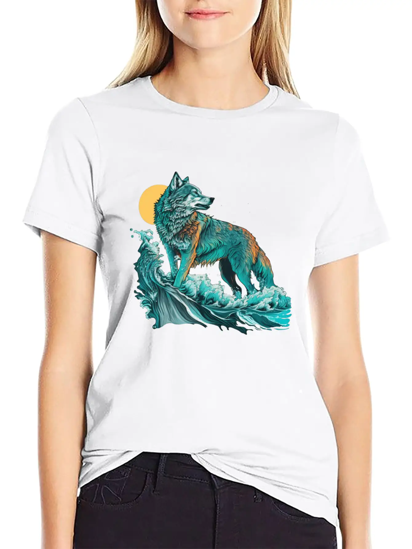 Ocean Sea Water Wolf Breathable Soft Cotton T-Shirt – Timeless Casual Look