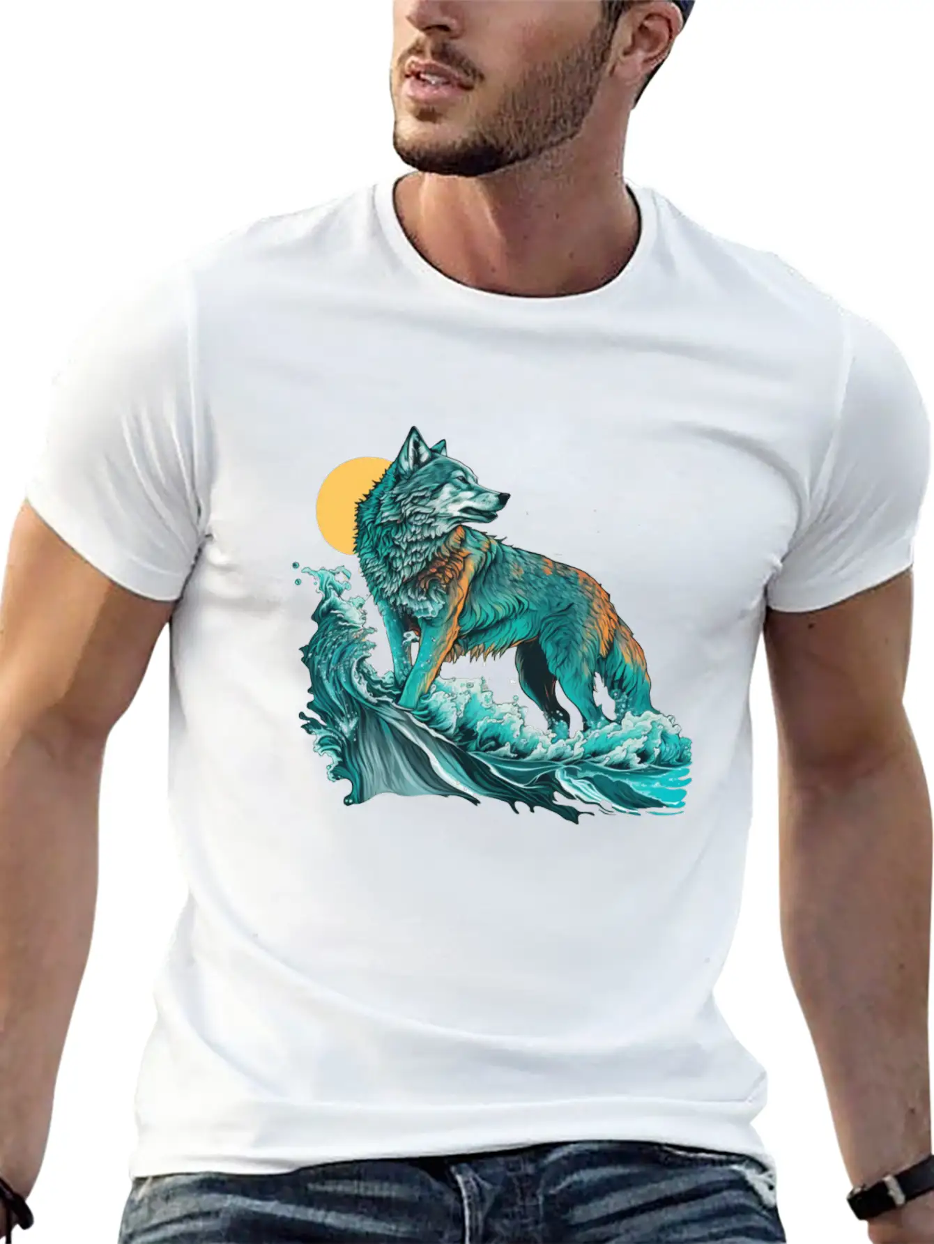 Ocean Sea Water Wolf Breathable Soft Cotton T-Shirt – Timeless Casual Look