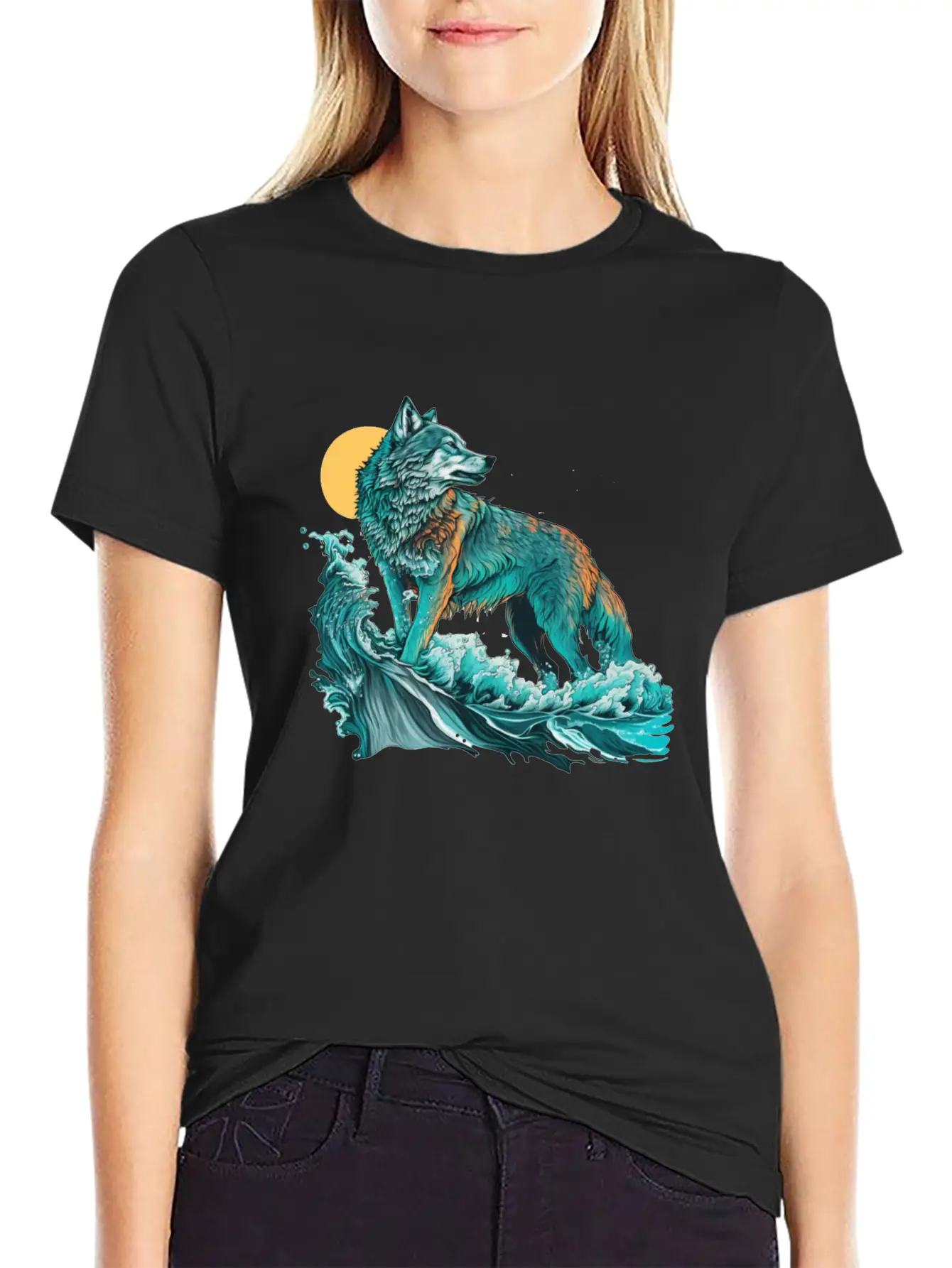 Ocean Sea Water Wolf Breathable Soft Cotton T-Shirt – Timeless Casual Look