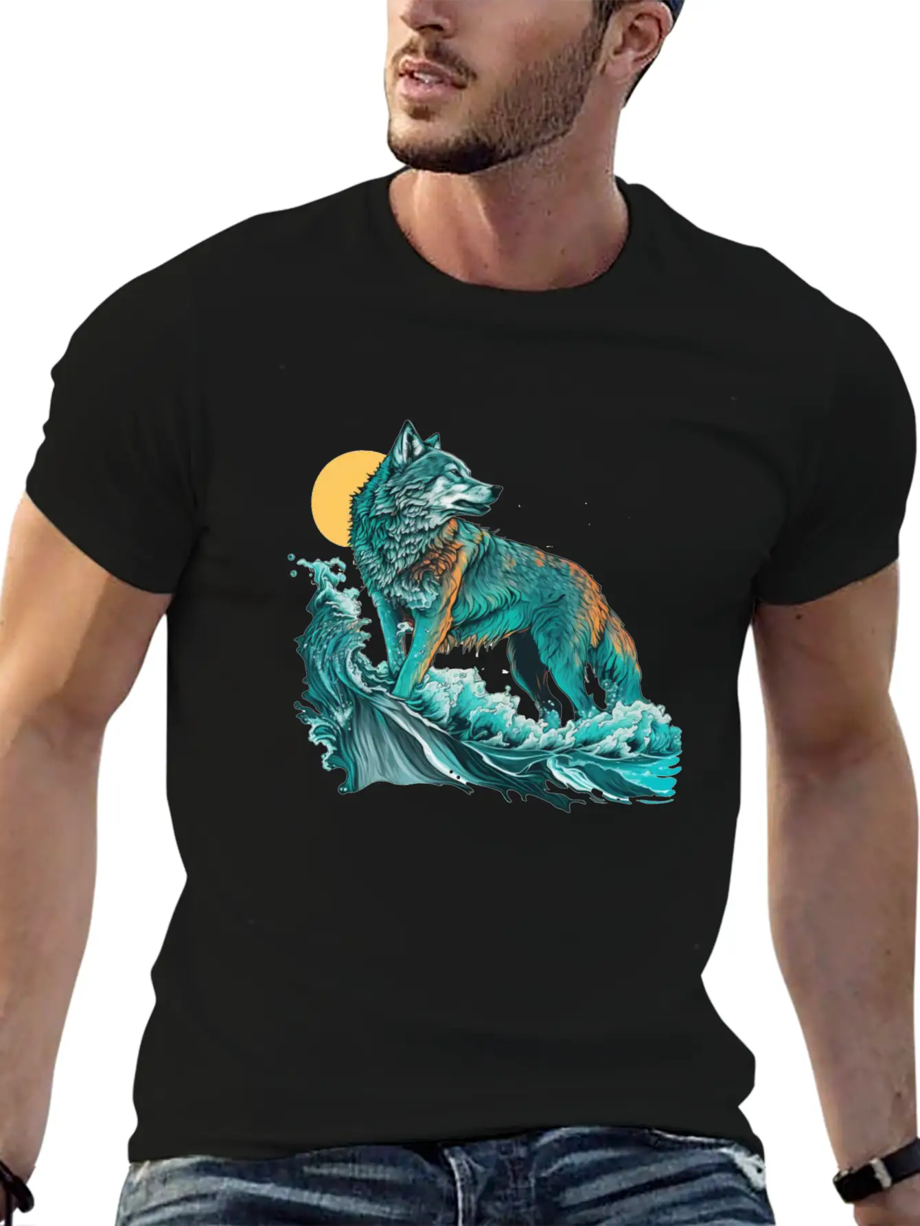 Ocean Sea Water Wolf Breathable Soft Cotton T-Shirt – Timeless Casual Look