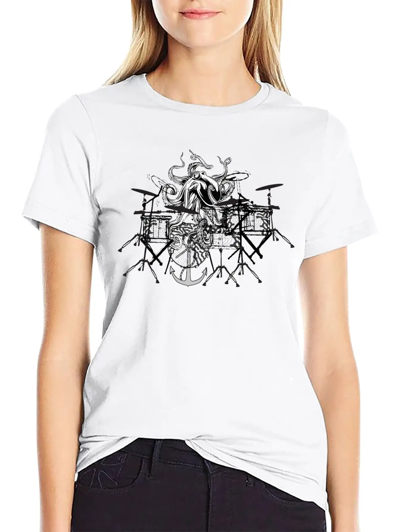 Octopus Playing Music Unisex Short Sleeve Soft Cotton T-Shirt – Casual Everyday Wear