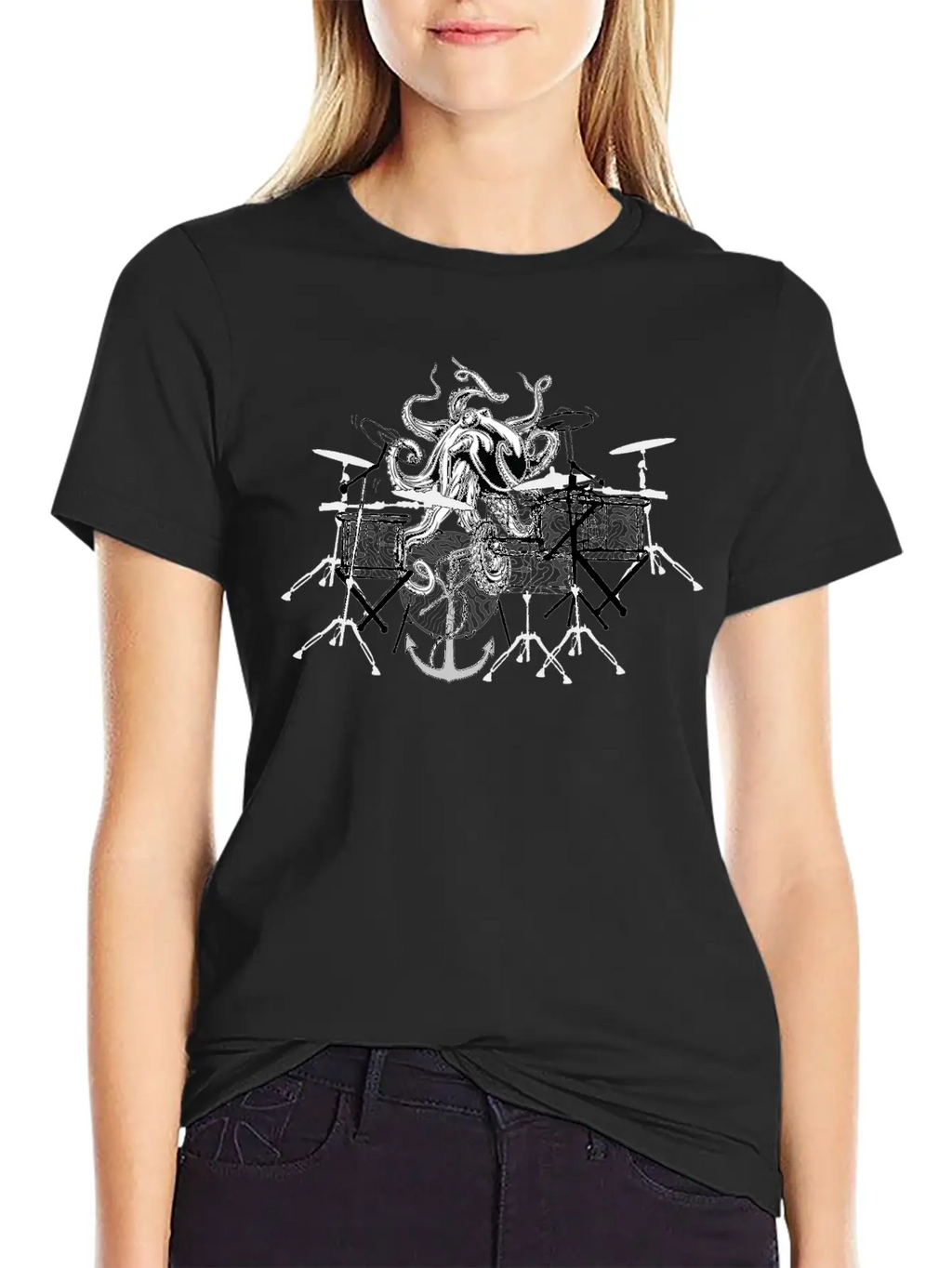 Octopus Playing Music Unisex Short Sleeve Soft Cotton T-Shirt – Casual Everyday Wear