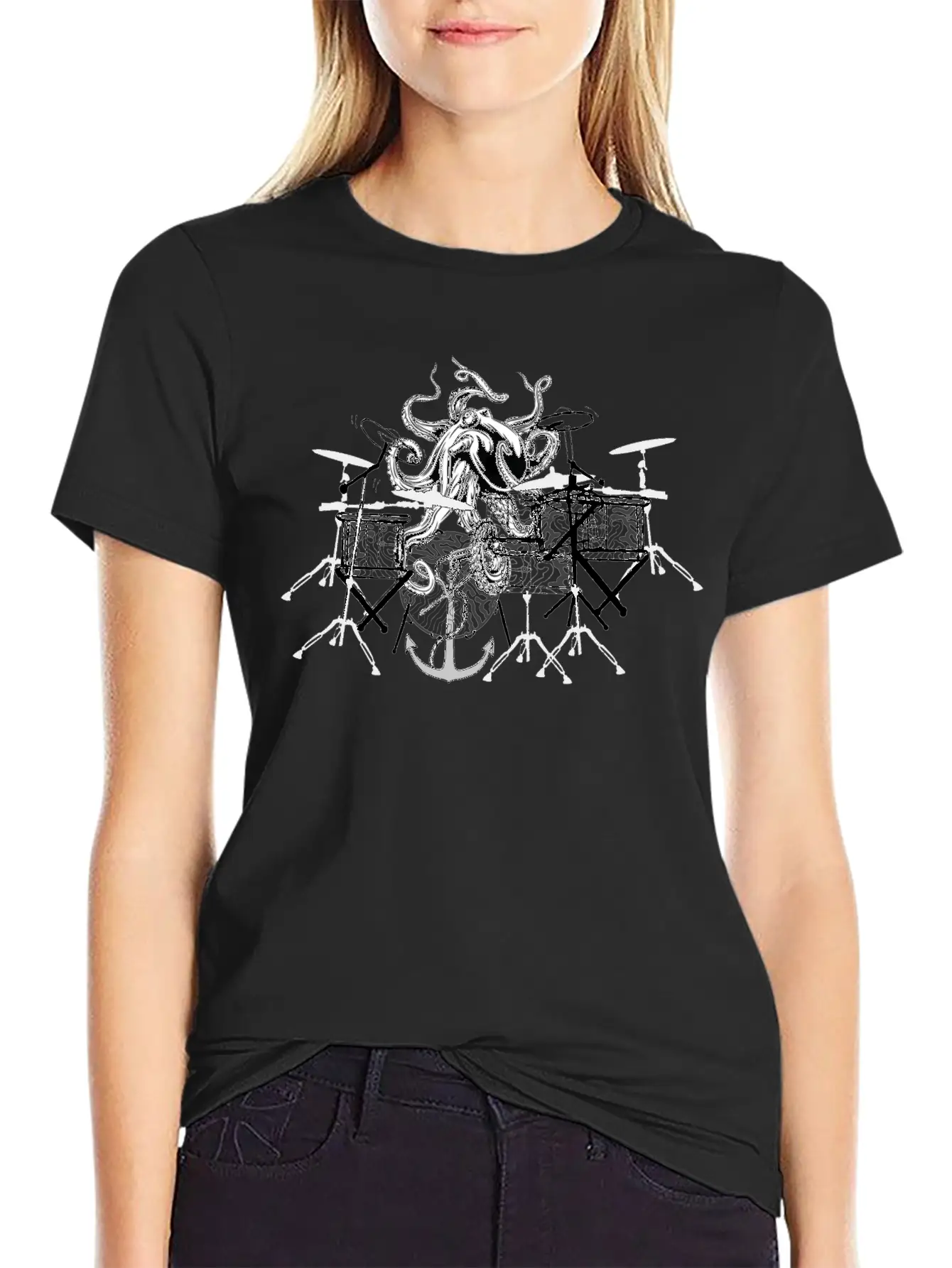Octopus Playing Music Unisex Short Sleeve Soft Cotton T-Shirt – Casual Everyday Wear