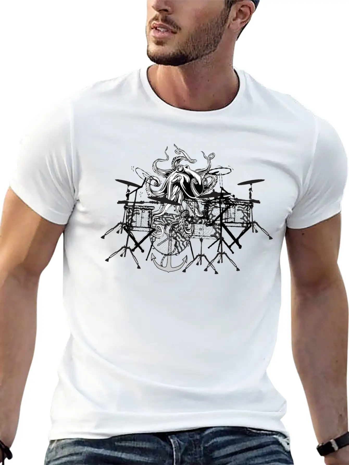 Octopus Playing Music Unisex Short Sleeve Soft Cotton T-Shirt – Casual Everyday Wear