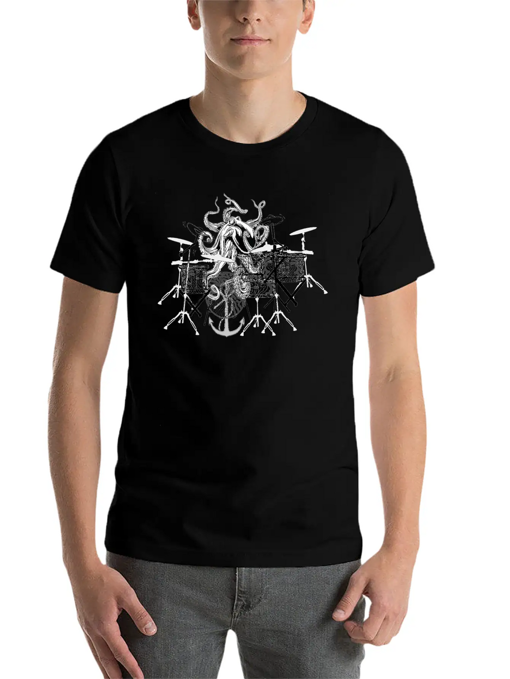 Octopus Playing Music Unisex Short Sleeve Soft Cotton T-Shirt – Casual Everyday Wear