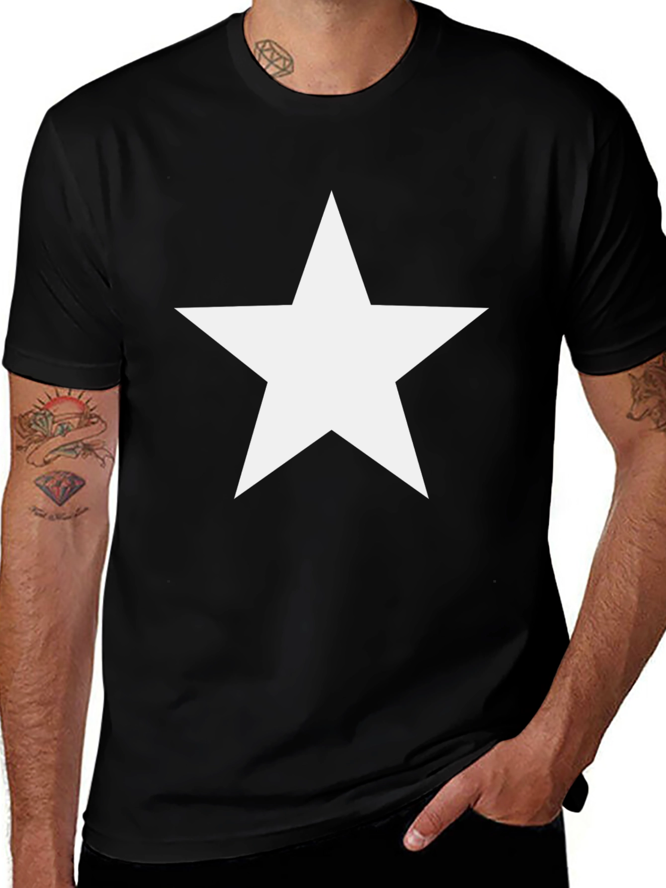 Bold Star Graphic Tee - Classic Black Cotton Comfort