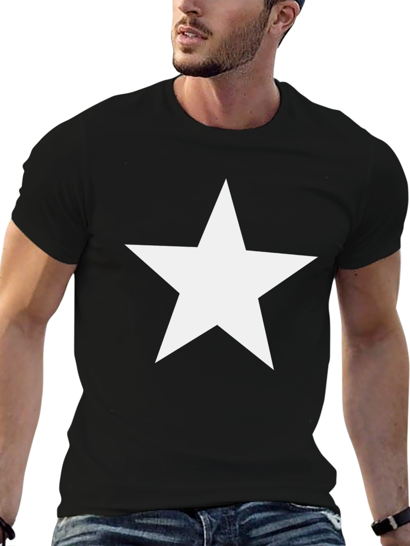 Bold Star Graphic Tee - Classic Black Cotton Comfort